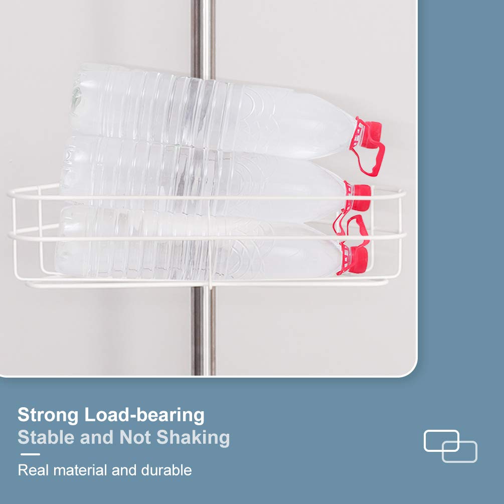 BAOYOUNI 4-Tier Adjustable Shower Caddy Tension Pole Corner Shelf - Bathroom Organizer for Shampoo, Soap & Toiletries - No Drilling Space-Saving Floor to Ceiling Storage Rack - Perfect for Small Bathrooms & Bathtub Organization (White)