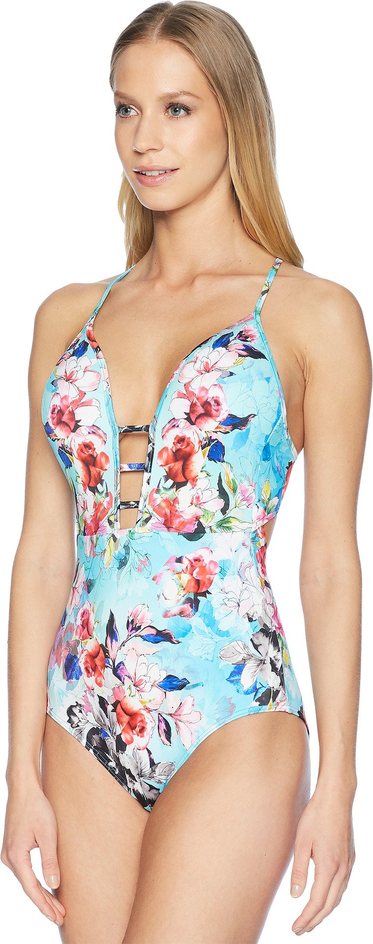 Jets Swimwear Australia Flora Plunge One-Piece Swimsuit - Aquamarine Blue, Size 12 - Perfect for Beach Vacations, Pool Parties & Summer Getaways