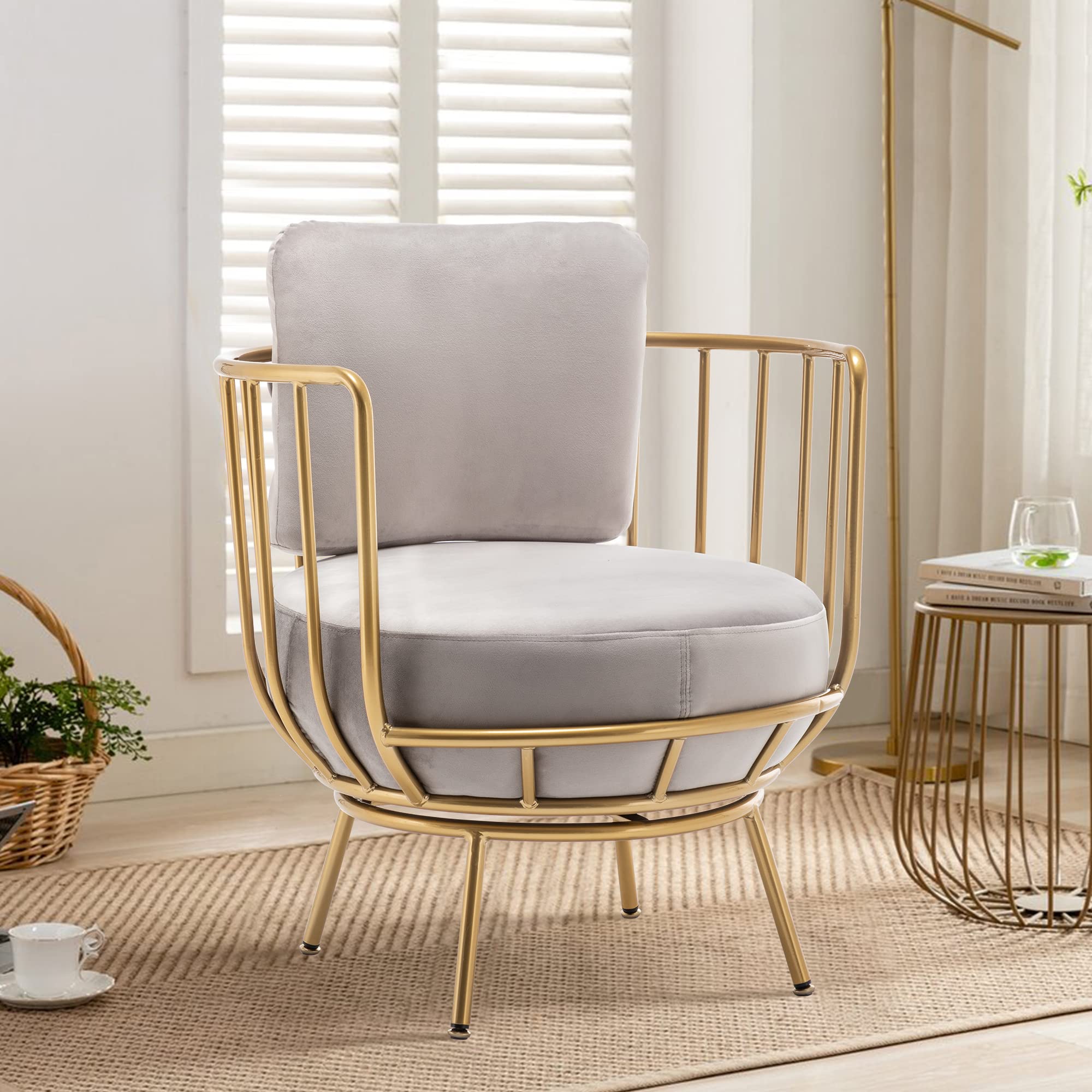 annjoe Modern Accent Swivel Barrel Chair with Round Arms & Sturdy Metal Legs - Perfect for Living Room, Bedroom, Office & Reading Nook