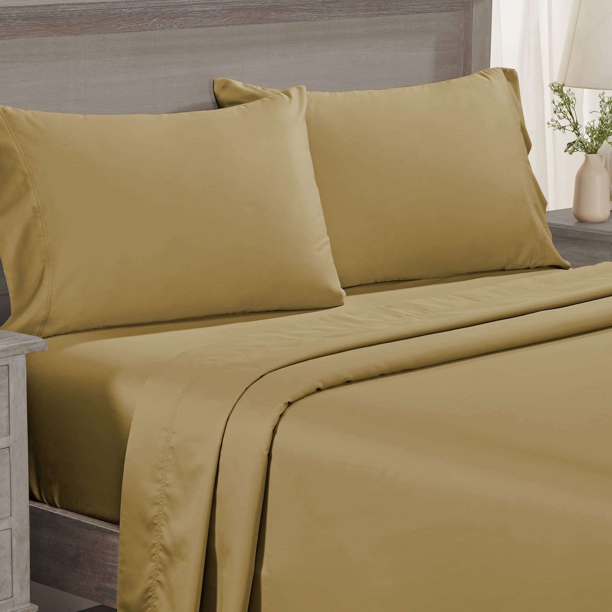 California Design Den - 100% Cotton 600 Thread Count Luxury Deep Pocket Sheets Set, Cal King Size, Sateen Weave for Soft & Crisp Cooling Comfort - 4 Piece Bedding (Gold) - Perfect for Hotels, Guest Rooms & Upscale Home Bedrooms