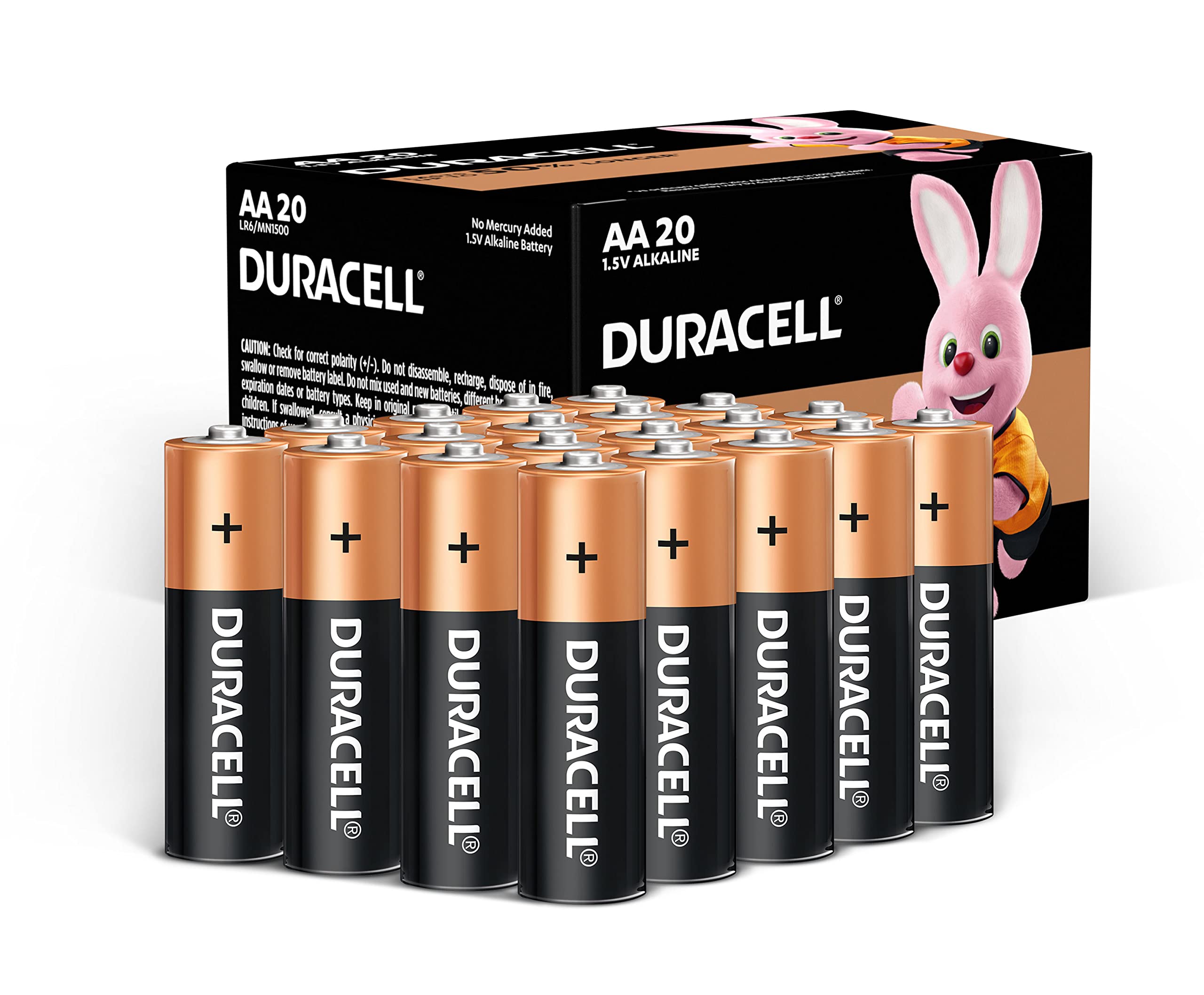 Duracell AA 1.5V Alkaline Batteries (20-Pack) - Long Lasting Power with 10-Year Shelf Life - Ideal for Toys, Flashlights, Remote Controls & Electronics