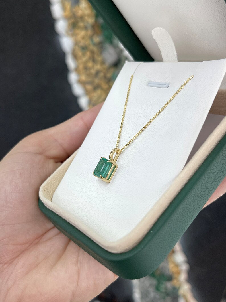 2.40ct 14K Bluish Green Emerald Solitaire Pendant Necklace with 4-Prong Rope Scroll Design - Perfect for Weddings, Anniversaries & Special Occasions