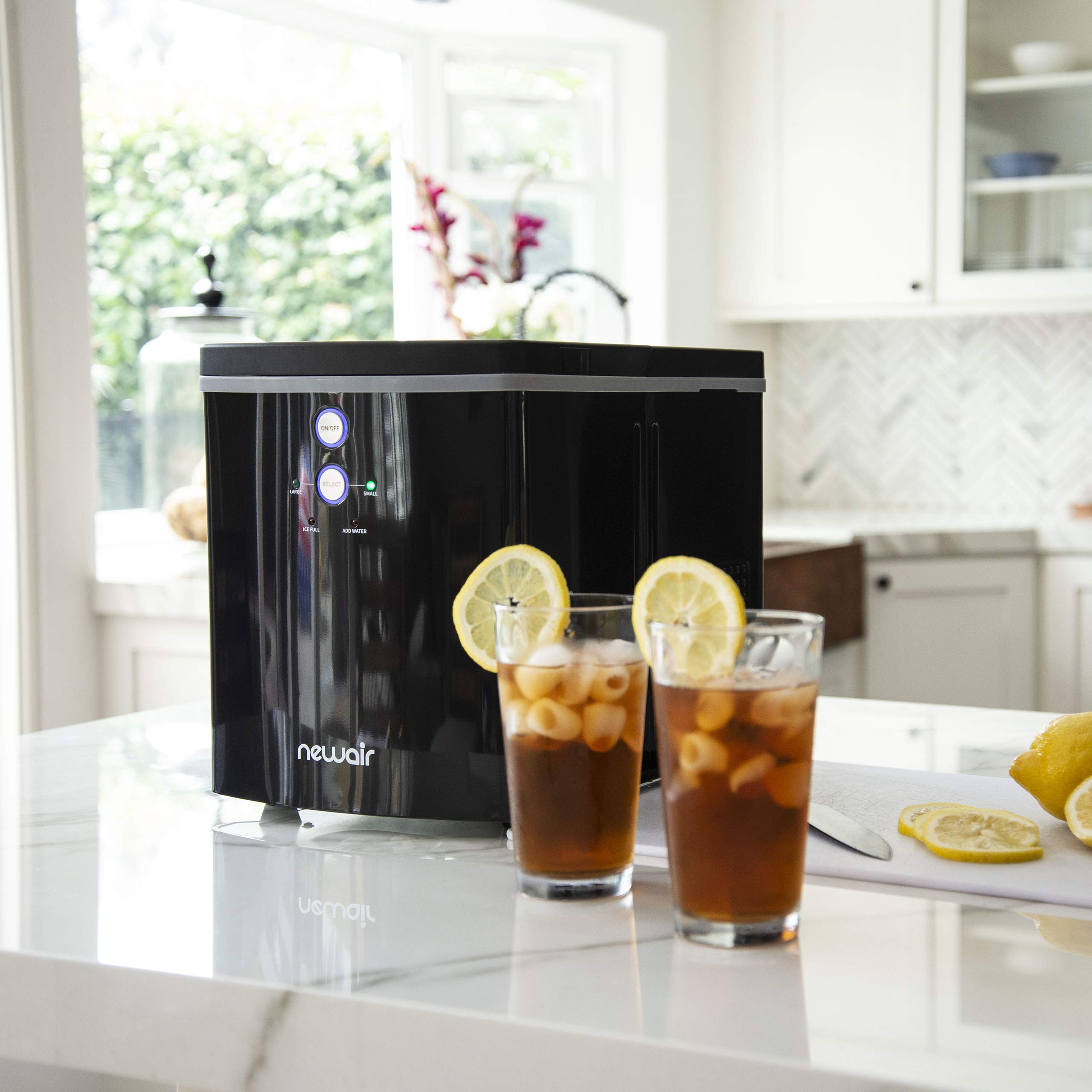 NewAir Black Portable Ice Maker - Fast 10-Minute Ice Production, 33 lbs Daily with 2 Ice Size Options | Compact Countertop & RV Ice Machine for Home, Office, Camping & Outdoor Use | NIM033BK00