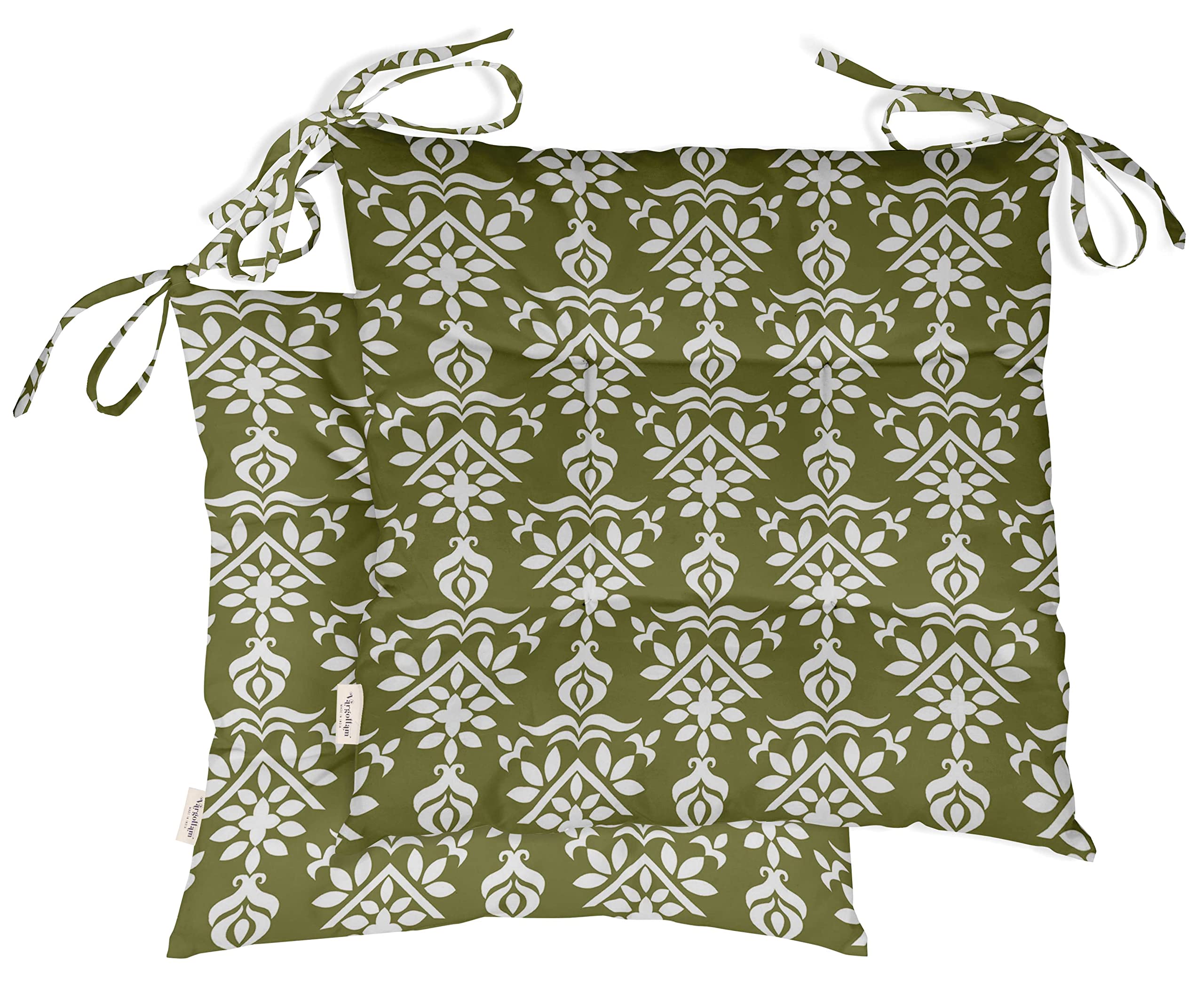 Premium Water-Resistant Indoor/Outdoor Tufted Square Patio Cushion Set of 2 - 19-Inch Green Printed Seat Cushions for Garden, Deck, Poolside & Balcony Furniture