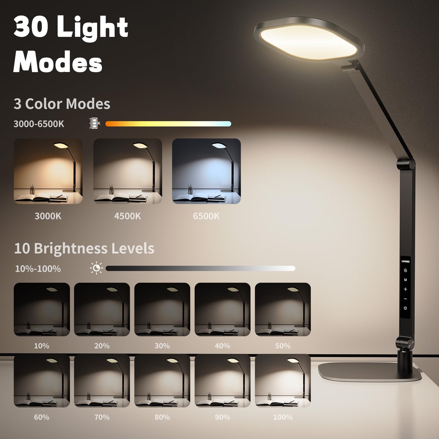 Dimmable LED Desk Lamp with Memory & Timer - 3 Color Temperatures & 10 Brightness Levels - Adjustable Swing Arm Architect Light for Home Office, Video Calls, and Computer Work - White Metal Design