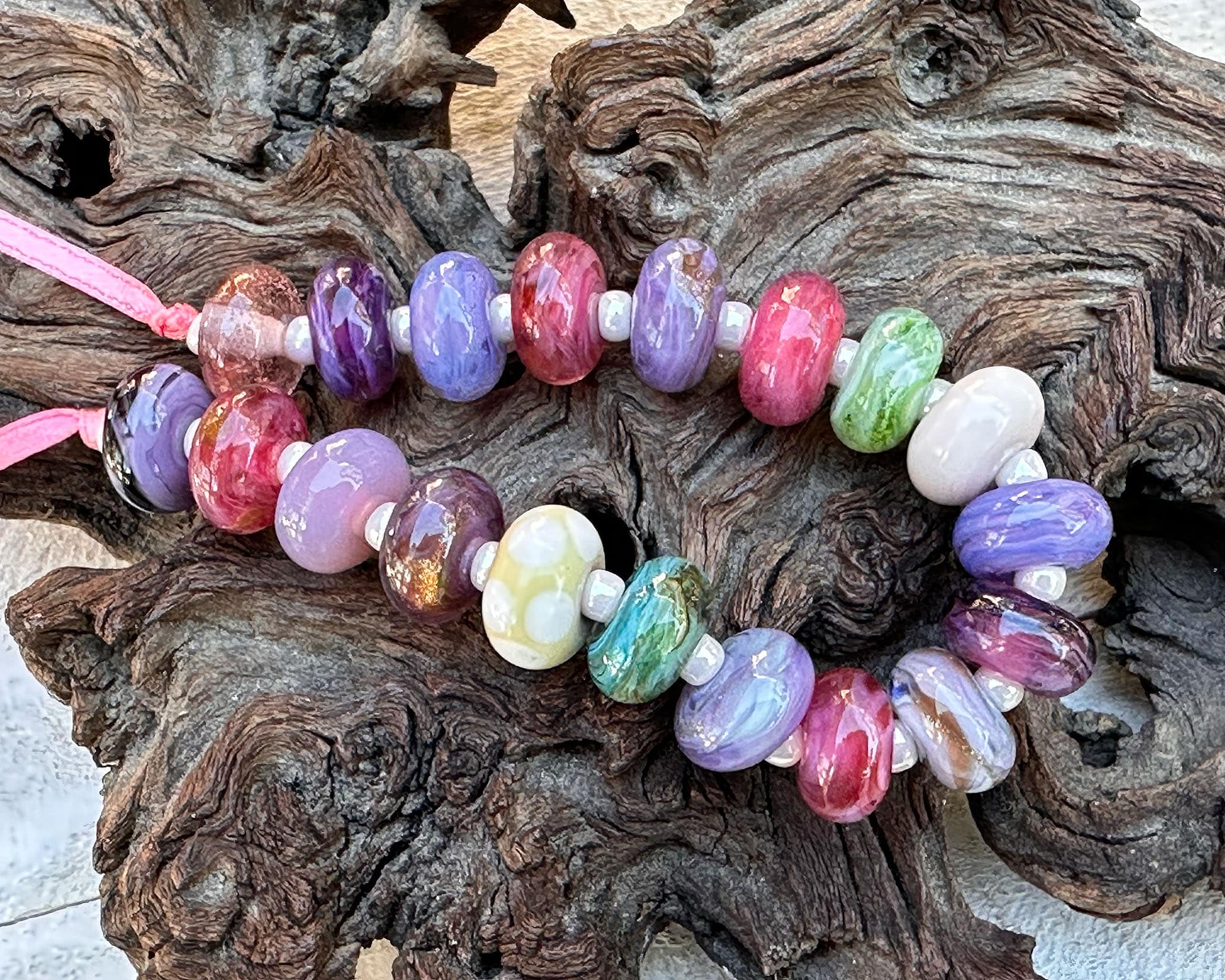 19 Pastel Pink Orphan Lampwork Beads SRA - Handmade Glass Beads for Jewelry Making, DIY Crafts, and Scrapbooking | Perfect for Necklaces, Bracelets, and Earrings