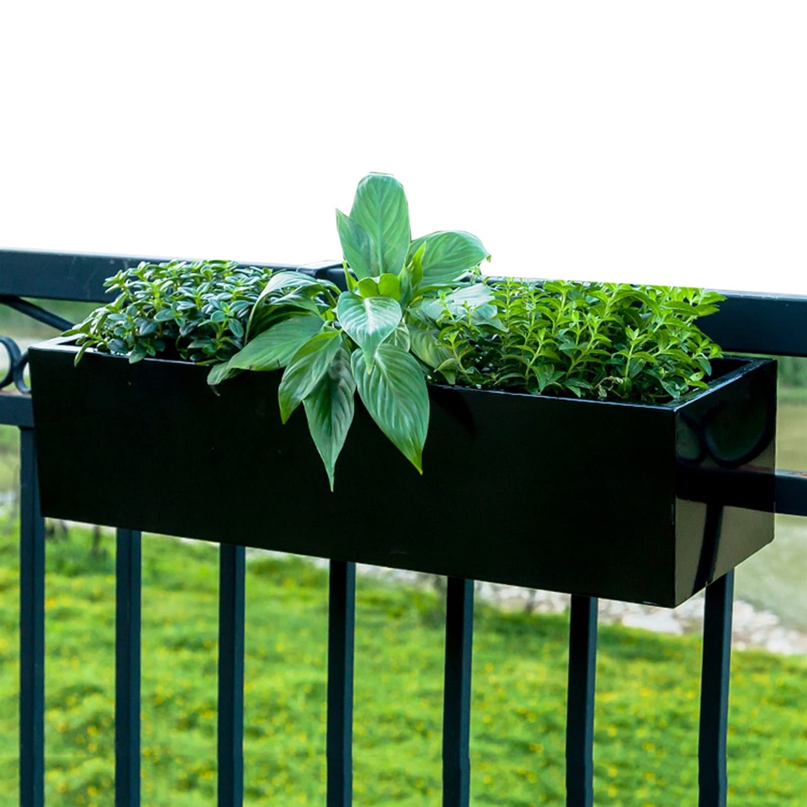 Black Metal Hanging Planter Box for Porch Deck Window Railing - 80x20x15cm Narrow Vegetable Flower Shelf with Hooks - Perfect for Balcony Garden Patio Outdoor Fence Decoration & Small Space Gardening