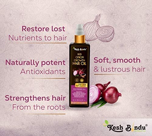 KESHBINDU Onion Hair Oil with Black Seed Oil Extracts - Reduces Hair Fall & Promotes Growth with Redensyl - 100% Natural, No Mineral Oil, Silicones or Synthetic Fragrances | 200ml Hair Treatment Oil for Thinning Hair, Dry Scalp & Daily Nourishment