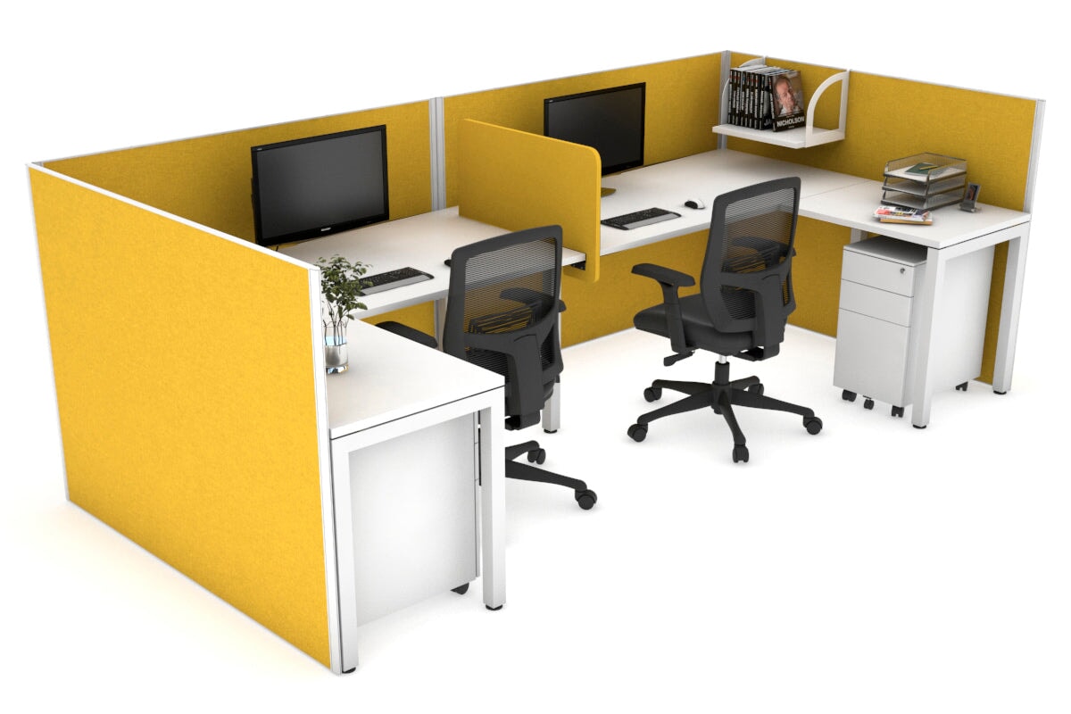 Quadro 2-Person Corner Workstation with Square Legs - U-Shaped White Frame Office Desk (1600L x 1800W) | Cable Management Scallop | Perfect for Home Office & Small Business Workspaces