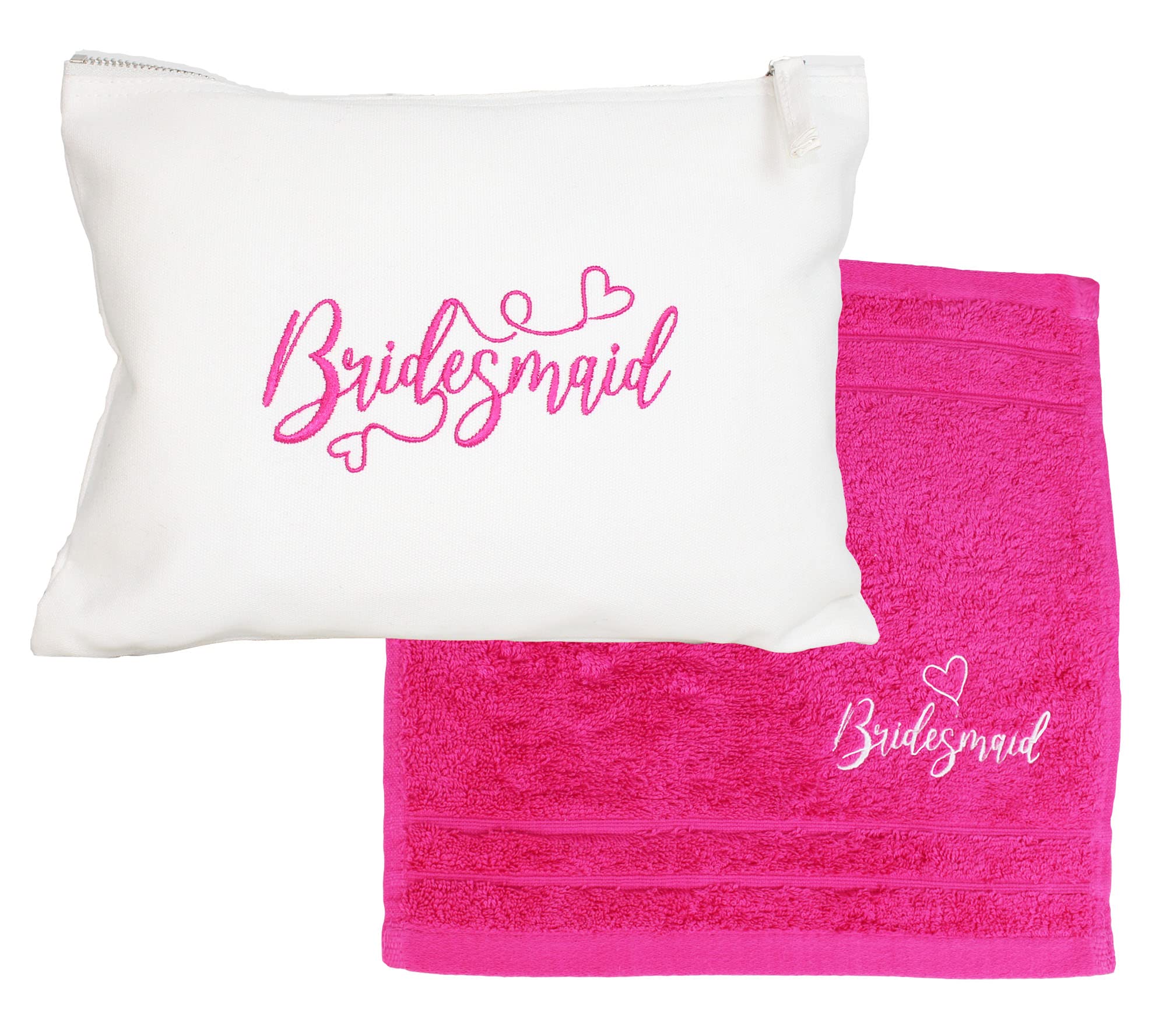Elegant Pink & White Embroidered Bridesmaid Travel Makeup Bag with Face Cloth - Perfect Wedding Gift Set for Bachelorette Parties & Bridal Showers