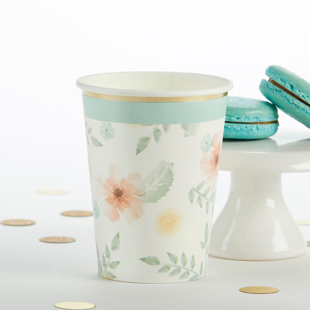 16-Pack Geometric Floral Design 8 oz Disposable Paper Cups - Perfect for Parties, Weddings, and Home Decor