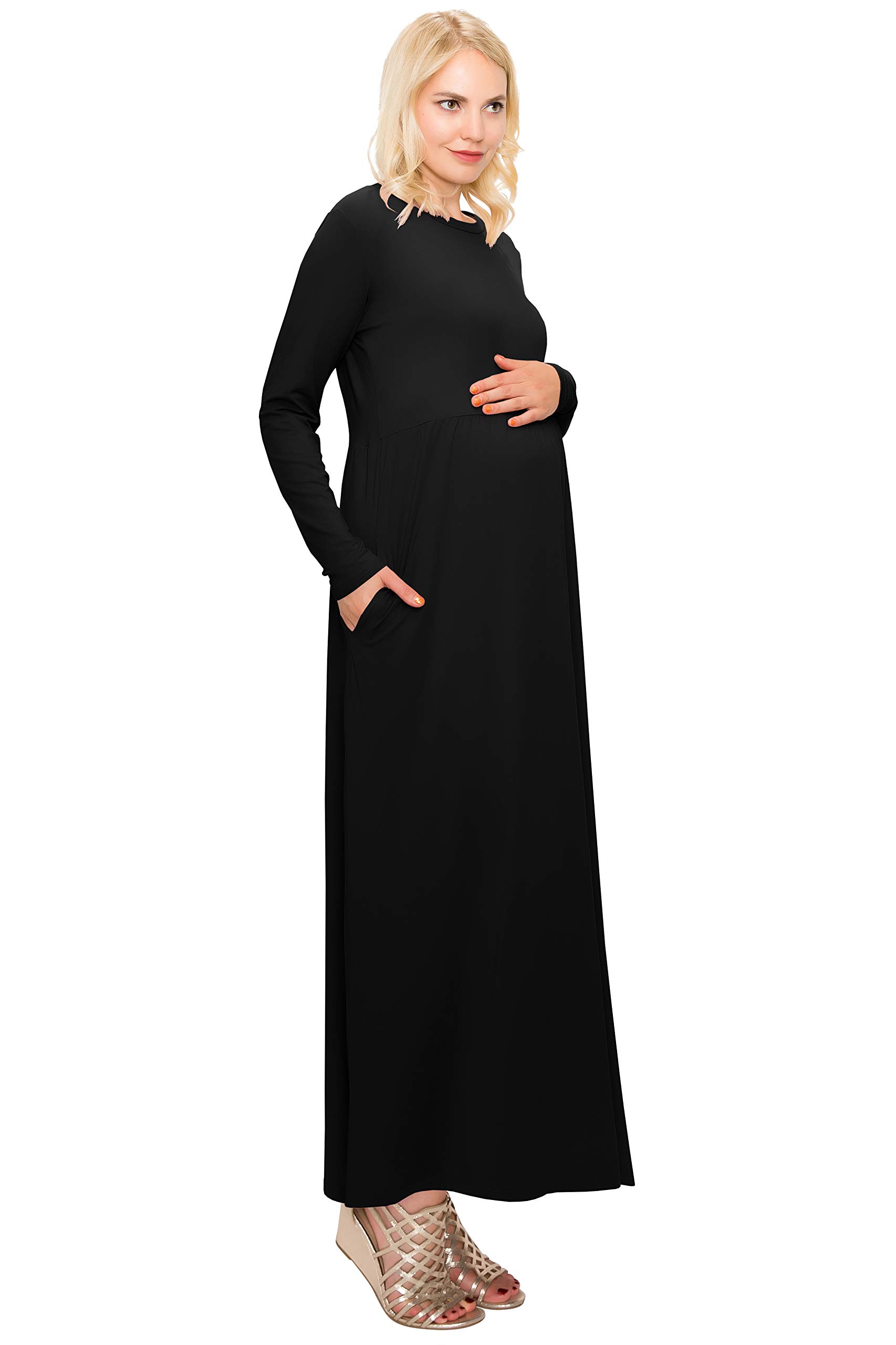 ALWAYS Women's Maternity Maxi Dress - Soft Empire Waist Pregnancy & Nursing Dress for Baby Shower, Casual Wear & Special Occasions | Short/Long Sleeve Options