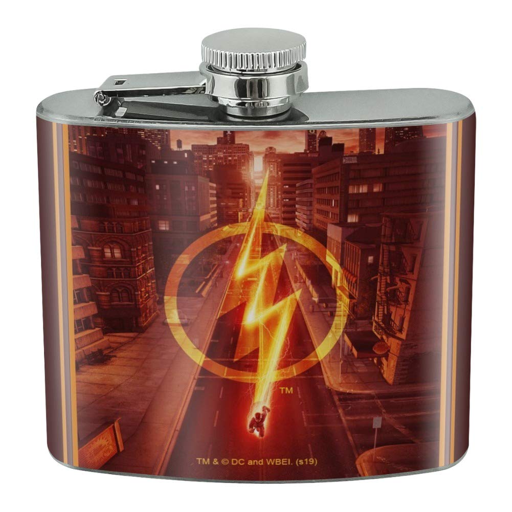 The Flash TV Series Inspired Stainless Steel 5oz Hip Flask with Lightning Streak Design - Perfect for Parties, Camping & Superhero Fans Gift