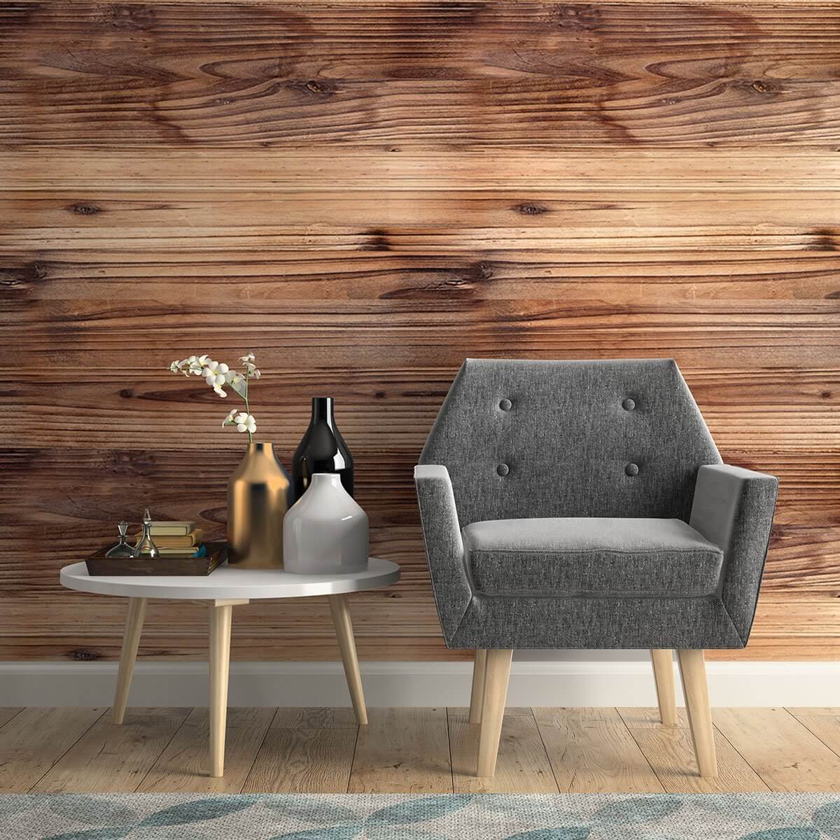 Tan and Brown Wood Imitation Peel and Stick Removable Wallpaper 5273 - Self-Adhesive Decorative Wall Covering for Bedroom, Living Room & Office