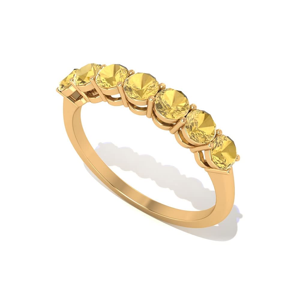 3/4 CT November Birthstone Citrine Ring for Women - 7 Stone Round Cut Minimalist 14K Solid Gold Jewelry | Perfect for Birthdays, Anniversaries & Everyday Elegance