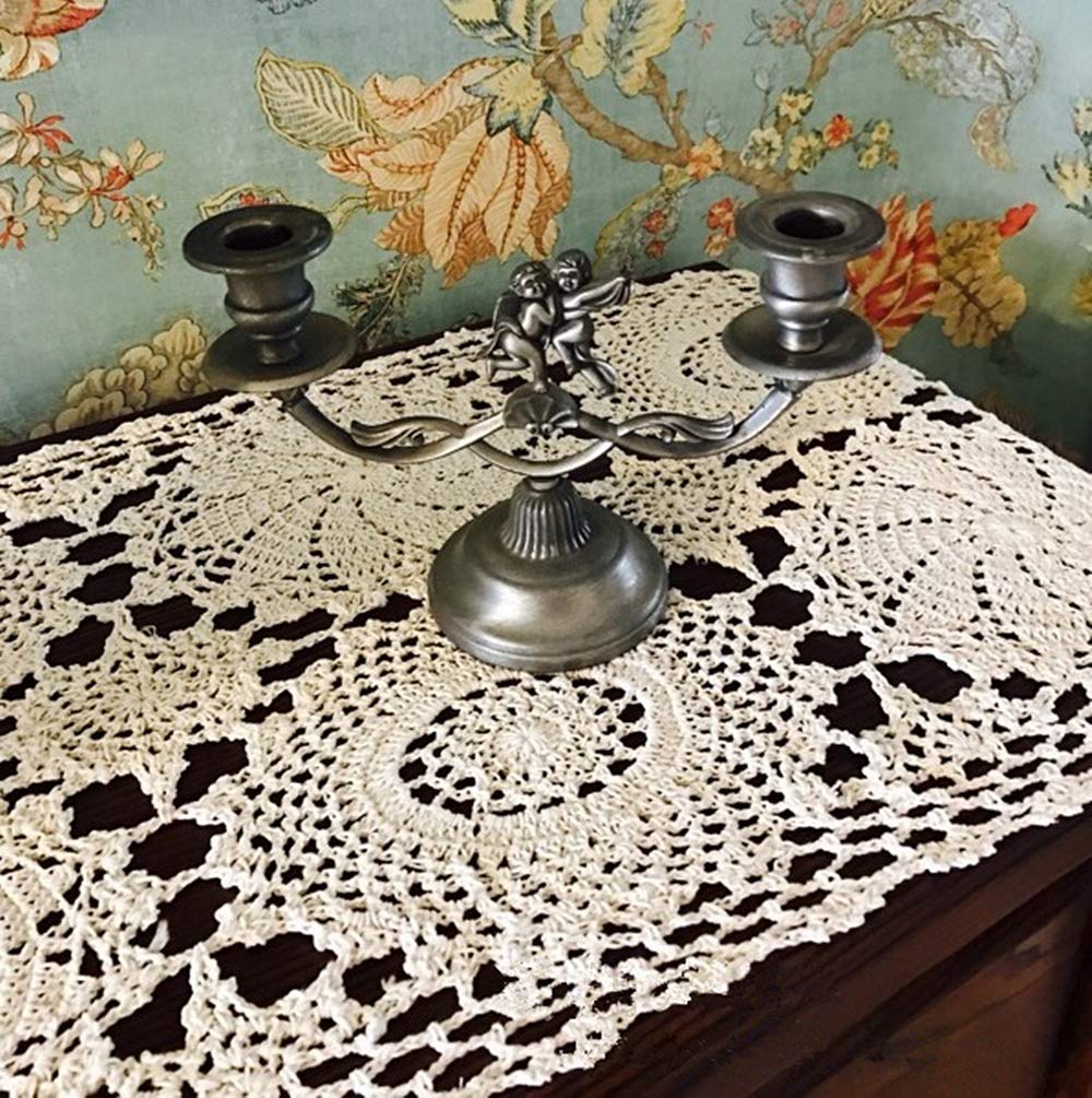 Hand Crochet Beige Cotton Lace Table Runner - 15