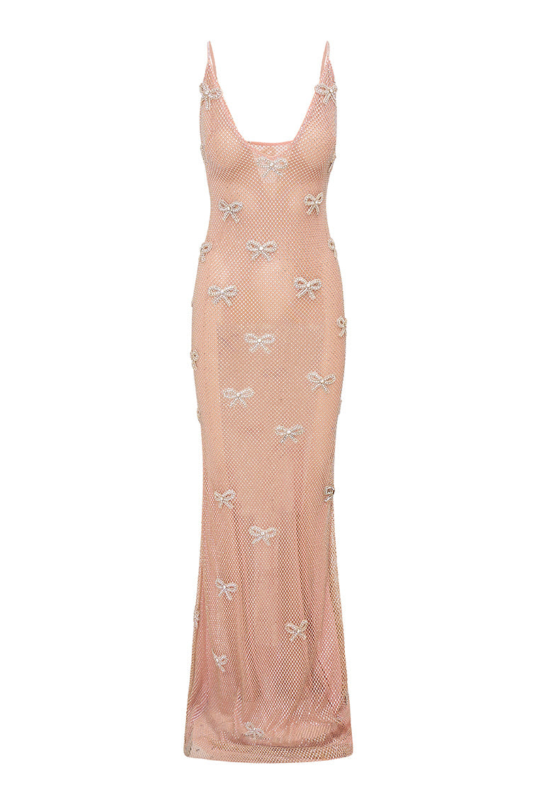 Berisa Sheer Rhinestone Embroidered Evening Gown - Elegant Formal Dress for Prom, Wedding & Special Occasions