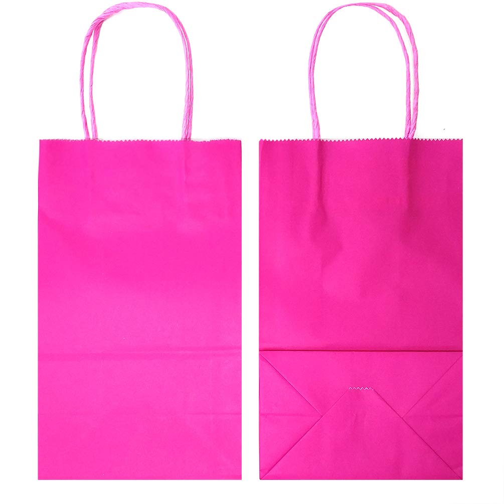 AZOWA 12-Pack Medium Kraft Paper Gift Bags with Handles - 7.5 x 3.9 x 9.8 Inches, Hot Pink - Perfect for Birthday Parties, Baby Showers & Wedding Favors