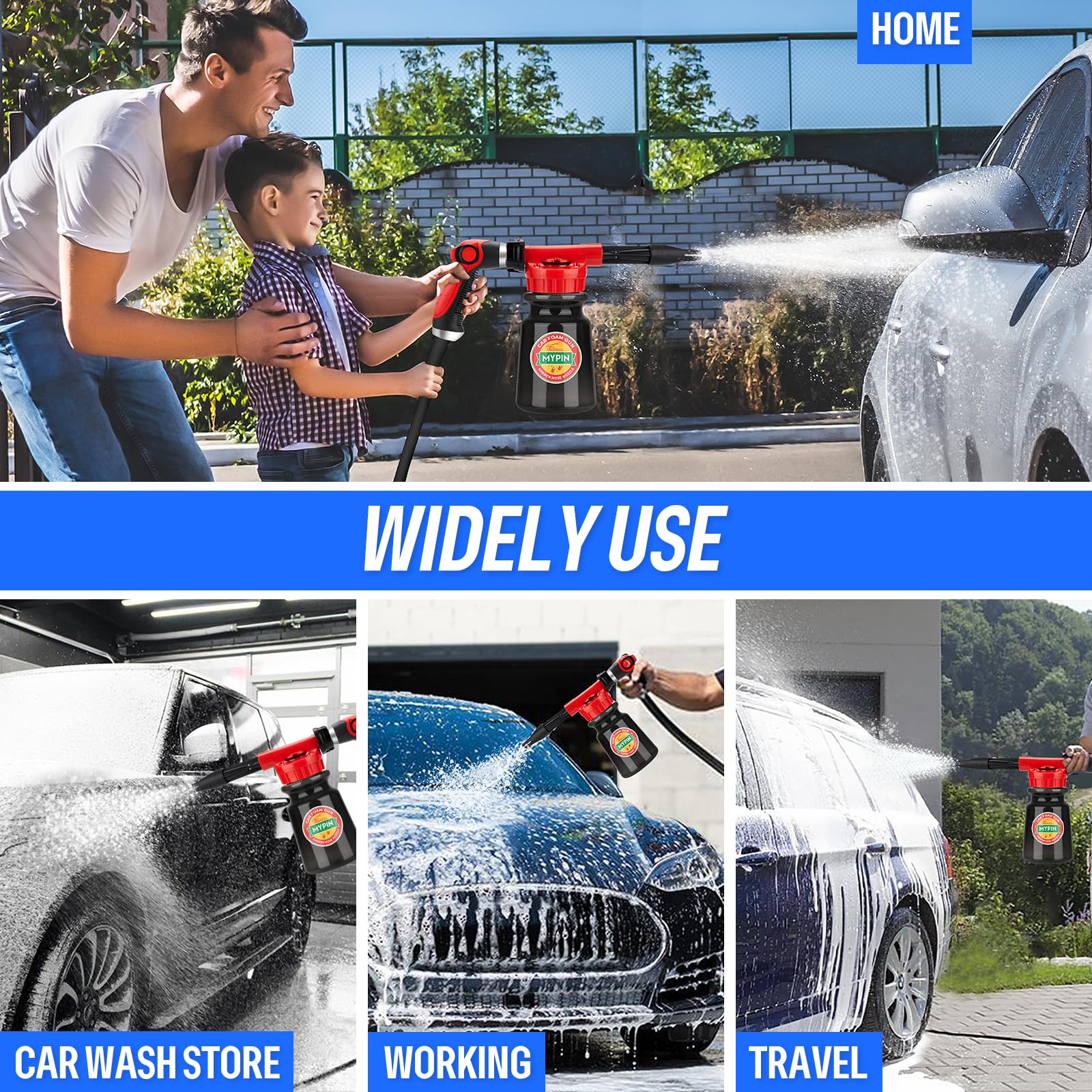 16 IN 1 Car Wash Foam Gun & Foam Cannon - Adjustable Pressure Sprayer (2.5-6 Bars) with 1/2