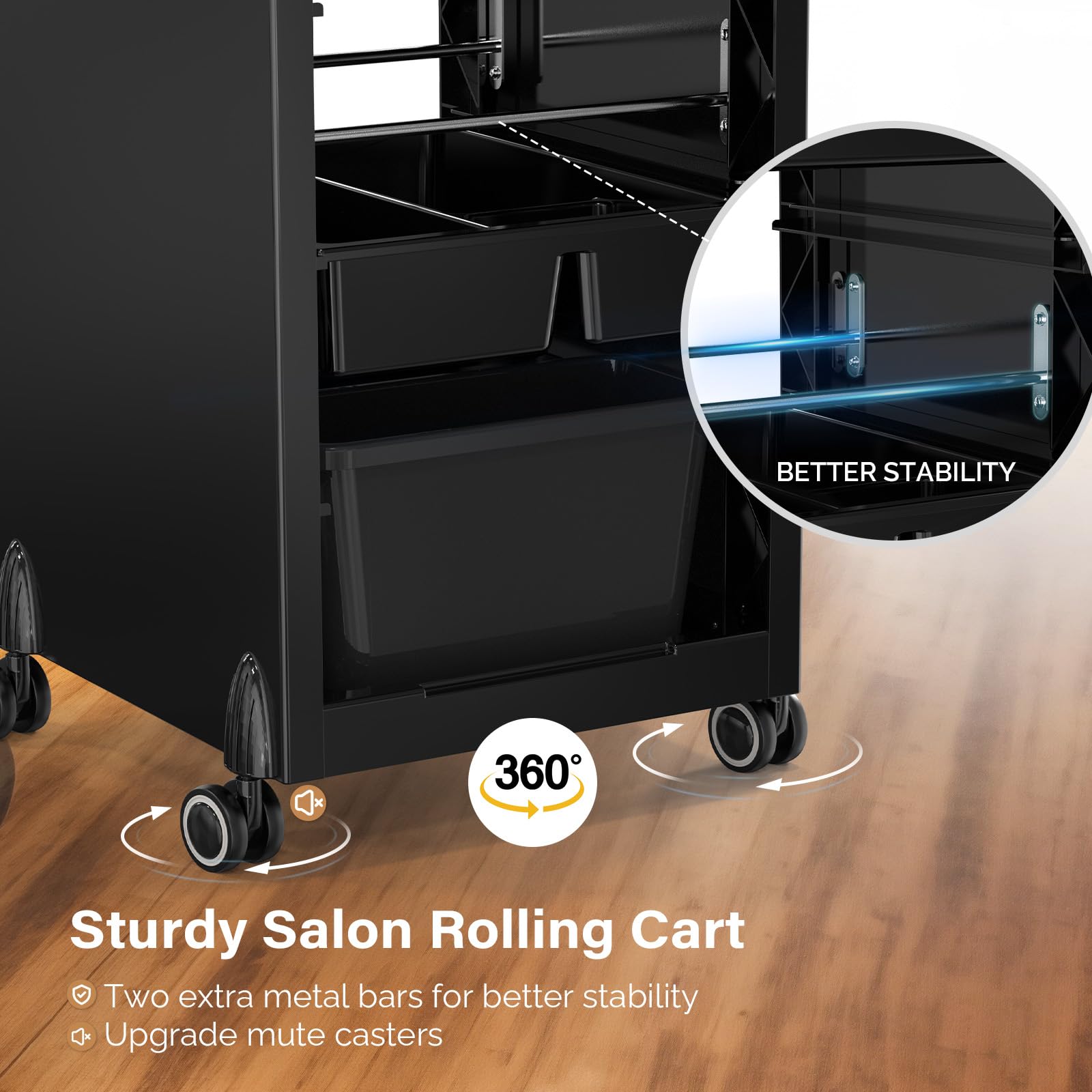 Professional Salon Trolley Cart with 4 Drawers & 2 Baskets - Rolling Hair Stylist Organizer, Mobile Beauty Storage Station with Wheels - Perfect for Salon, Tattoo Parlor, Home Hairdressing & Makeup Organization