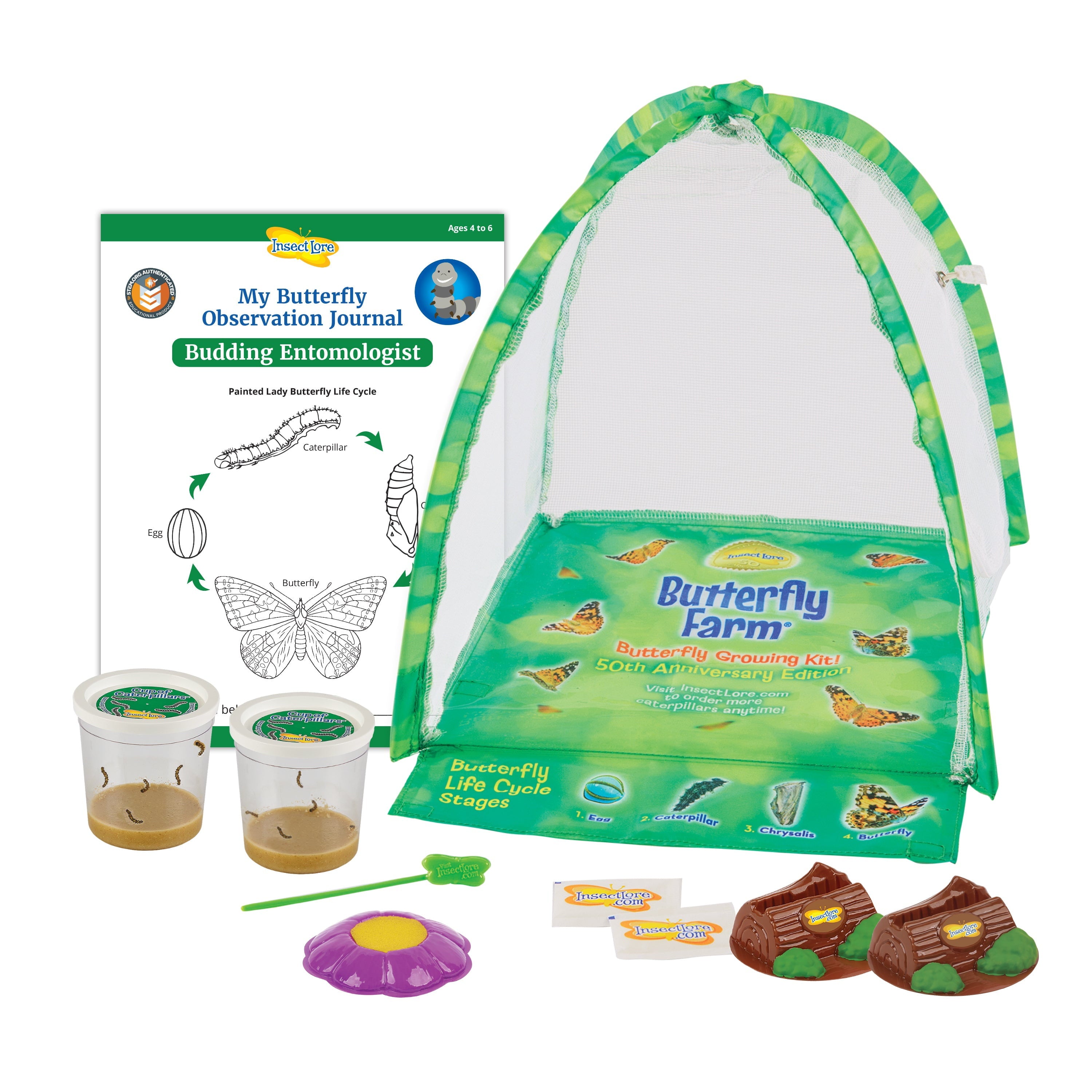 Insect Lore Butterfly Farm Kit with Two LIVE Caterpillars - STEM Educational Toy for Kids, Butterfly Growing Habitat for Home & Classroom Learning