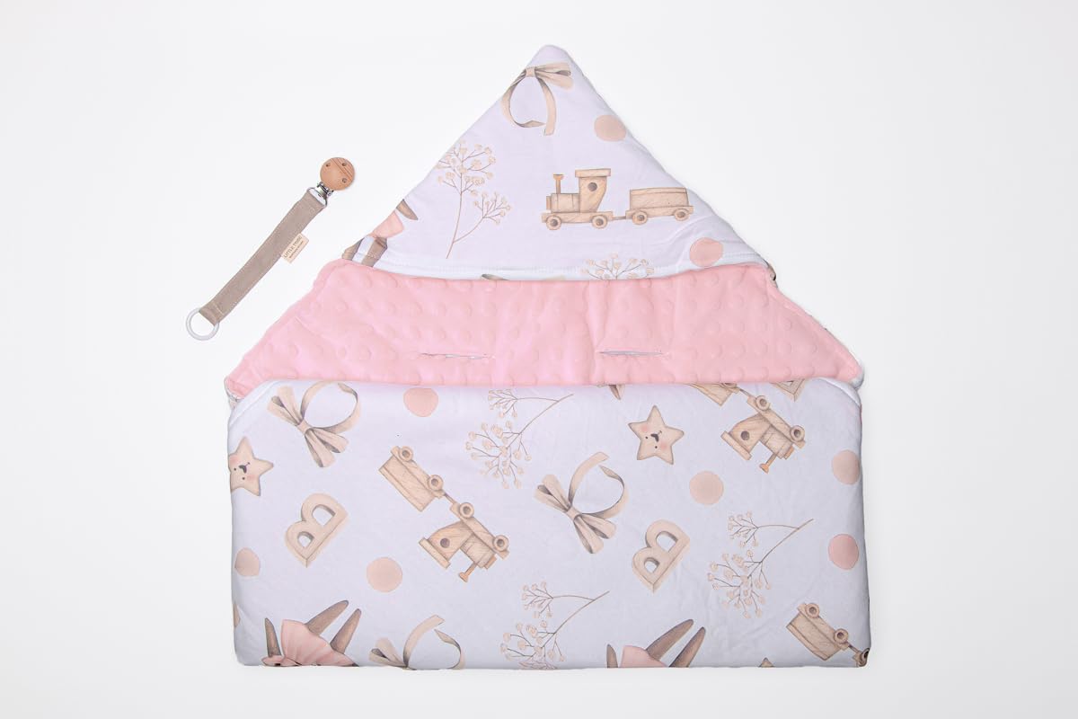 Soft Cotton Pacifier Clip & Minky Dot Swaddle Blanket for Baby Car Seat - Breathable & Cozy Infant Blanket Cover (Blush Pink) | Perfect for Stroller, Crib & Travel Use