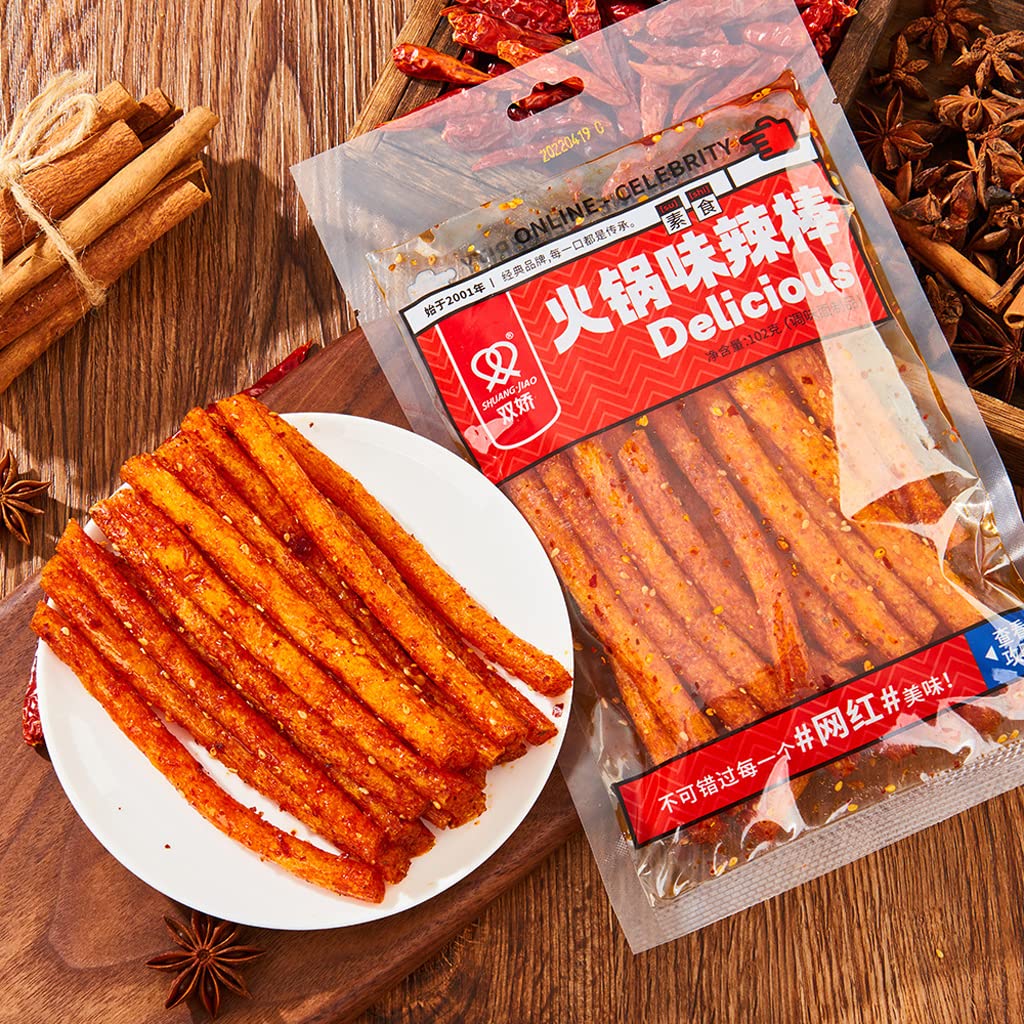 Hot & Spicy Chinese Latiao Snacks - 4 Pack (98g Each) - Authentic Mala Sticks for Parties, Movie Nights & Asian Food Lovers