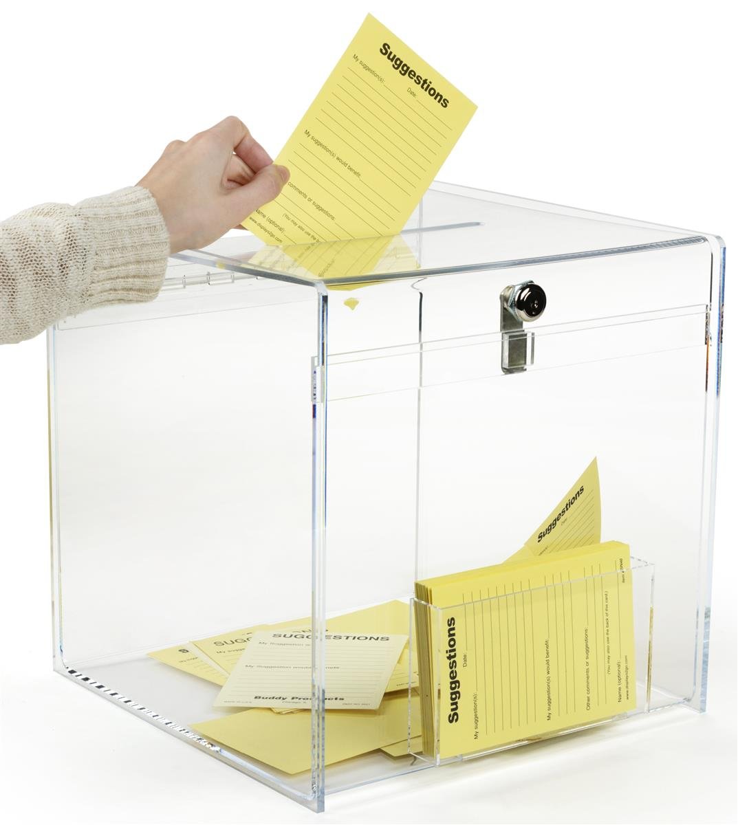 12 Inch Clear Acrylic Ballot Box with Key Lock - Secure Voting Box, Suggestion Box with Side Pocket & Included Security Pen - Perfect for Elections, Surveys, Office Suggestions and School Voting Events