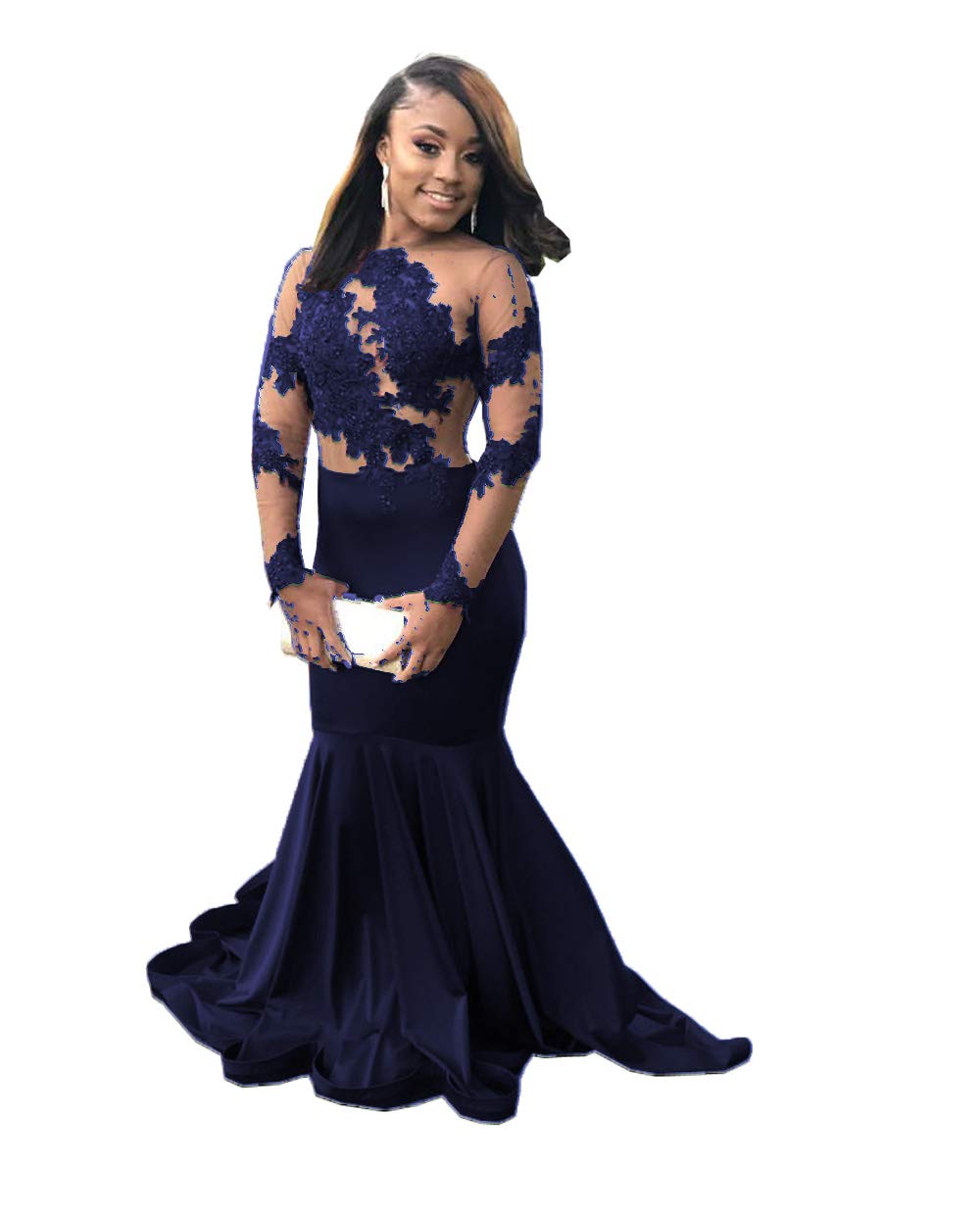 Elegant Women's Mermaid Lace Prom Dresses with Illusion Long Sleeves - Formal Evening Gown for Homecoming, Quinceañera, Wedding & Special Occasions