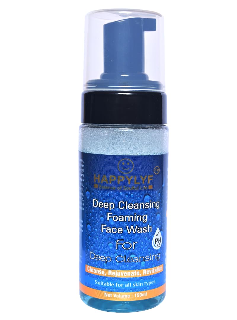 HappyLyf Deep Cleansing Face Wash with 1% Salicylic Acid & 0.2% Glycolic Acid - Blueberry & Aloe Vera Extracts for Acne Treatment (150ml) | Gentle Exfoliating Facial Cleanser for Oily & Sensitive Skin | Perfect for Daily Skincare Routine & Blemish Control