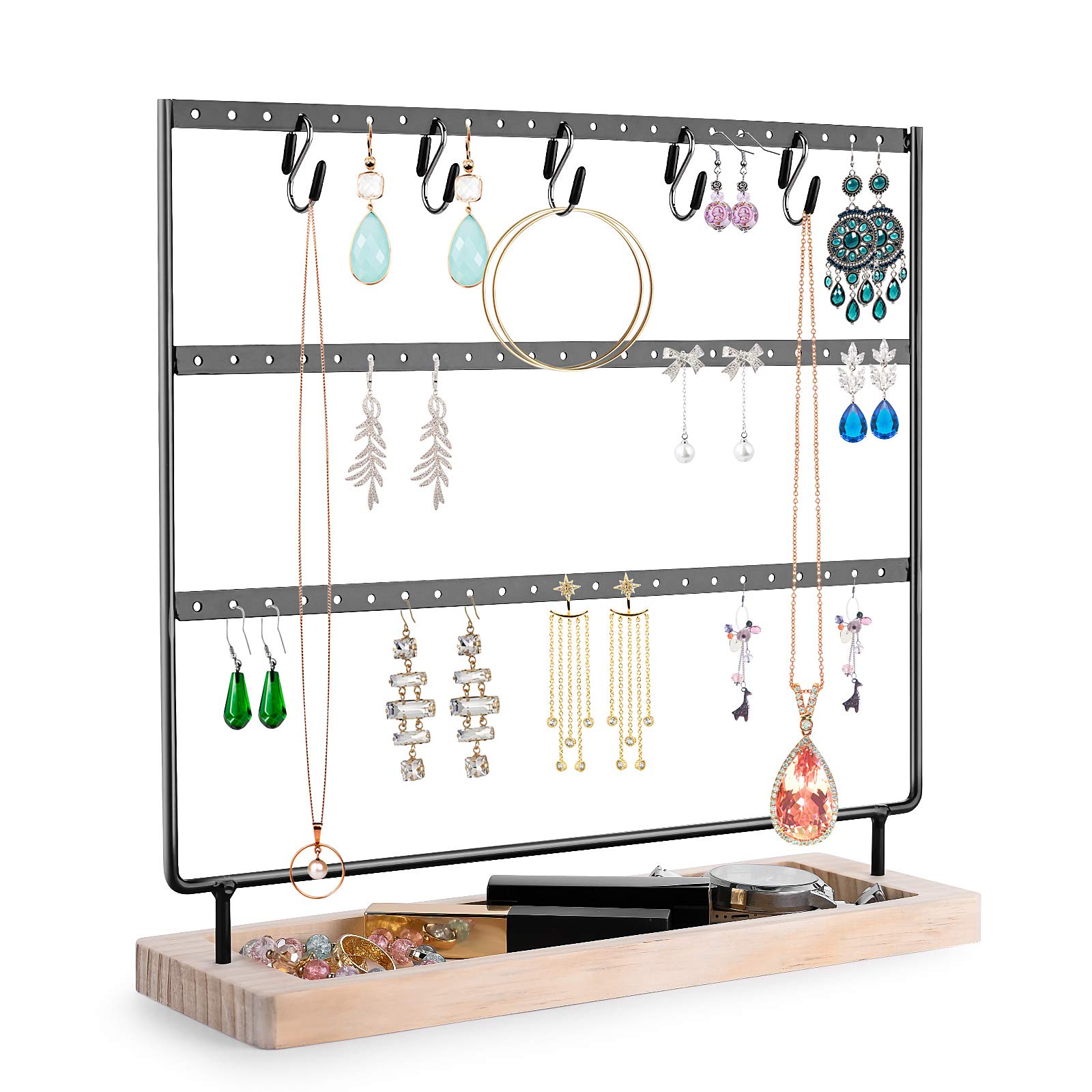 VERGILIUS 3-Tier Jewelry Organizer Stand - Earring & Necklace Display Holder for Bedroom, Bathroom, or Dresser (Black) - Perfect for Organizing and Showcasing Your Jewelry Collection
