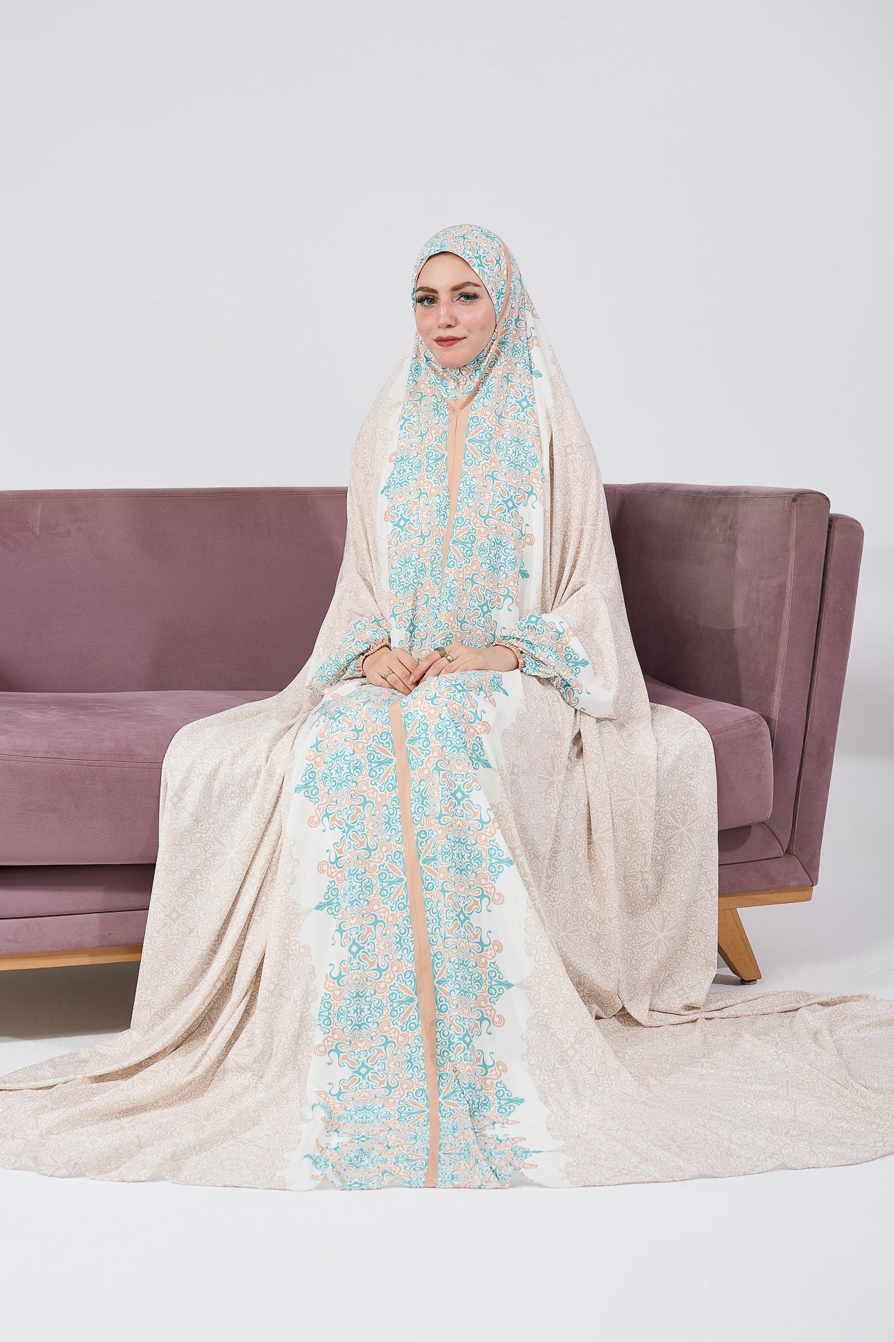 Luxurious Satin Prayer Gown for Women - Elegant Floral Print Islamic Home Dress - Perfect for Salah, Ramadan, Eid & Modest Loungewear