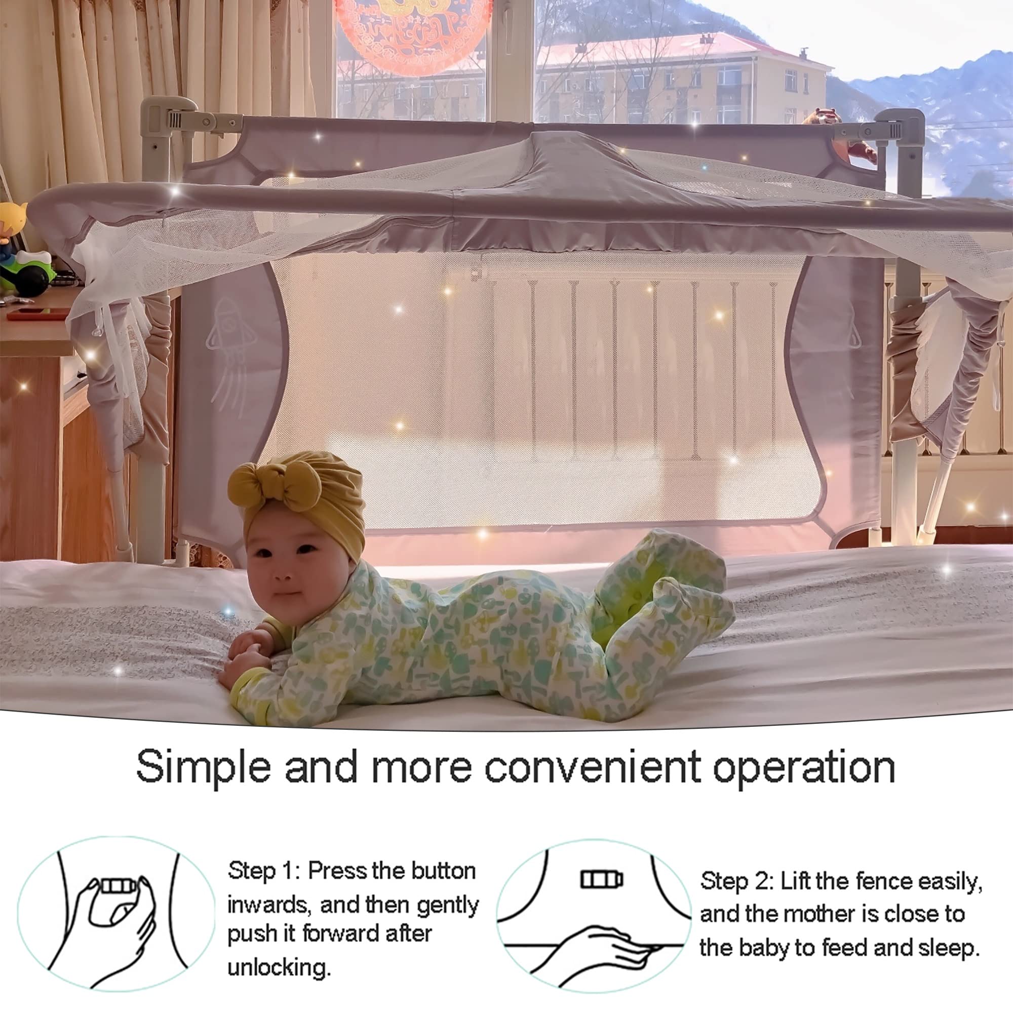 3 in 1 Baby Bedside Crib - Portable Co-Sleeping Crib 120x50cm, Adjustable Next to Me Crib with Soft Washable Liner & Sturdy Aluminum Frame, Easy Assembly for Newborns & Infants - Perfect for Safe Co-Sleeping, Nursery, Travel & Bedside Use