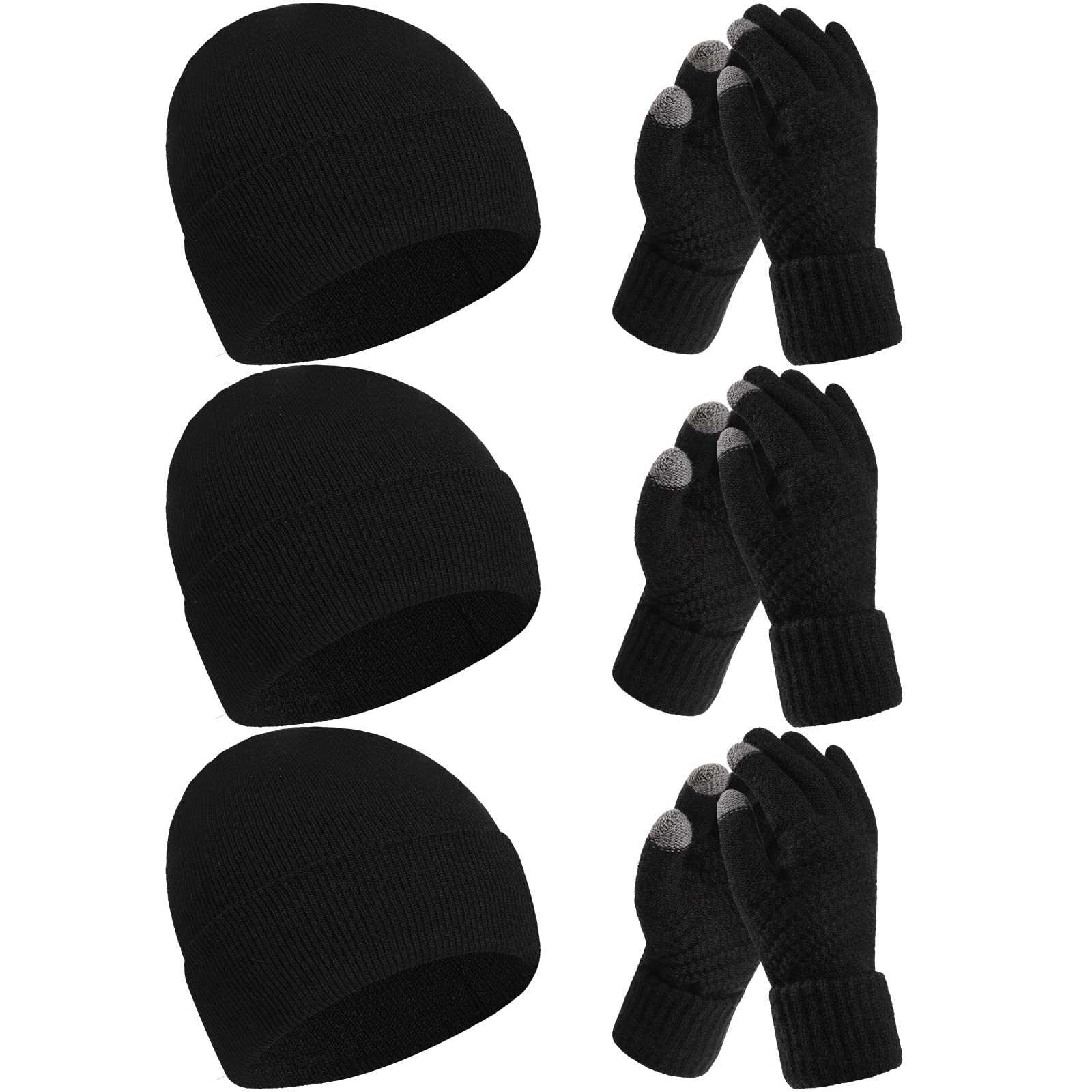 6-Piece Women's Knit Beanie & Touchscreen Gloves Winter Set - Soft Skull Cap & Warm Accessories for Cold Weather - Christmas Gifts for Her - Perfect for Snowboarding, Skiing & Outdoor Activities