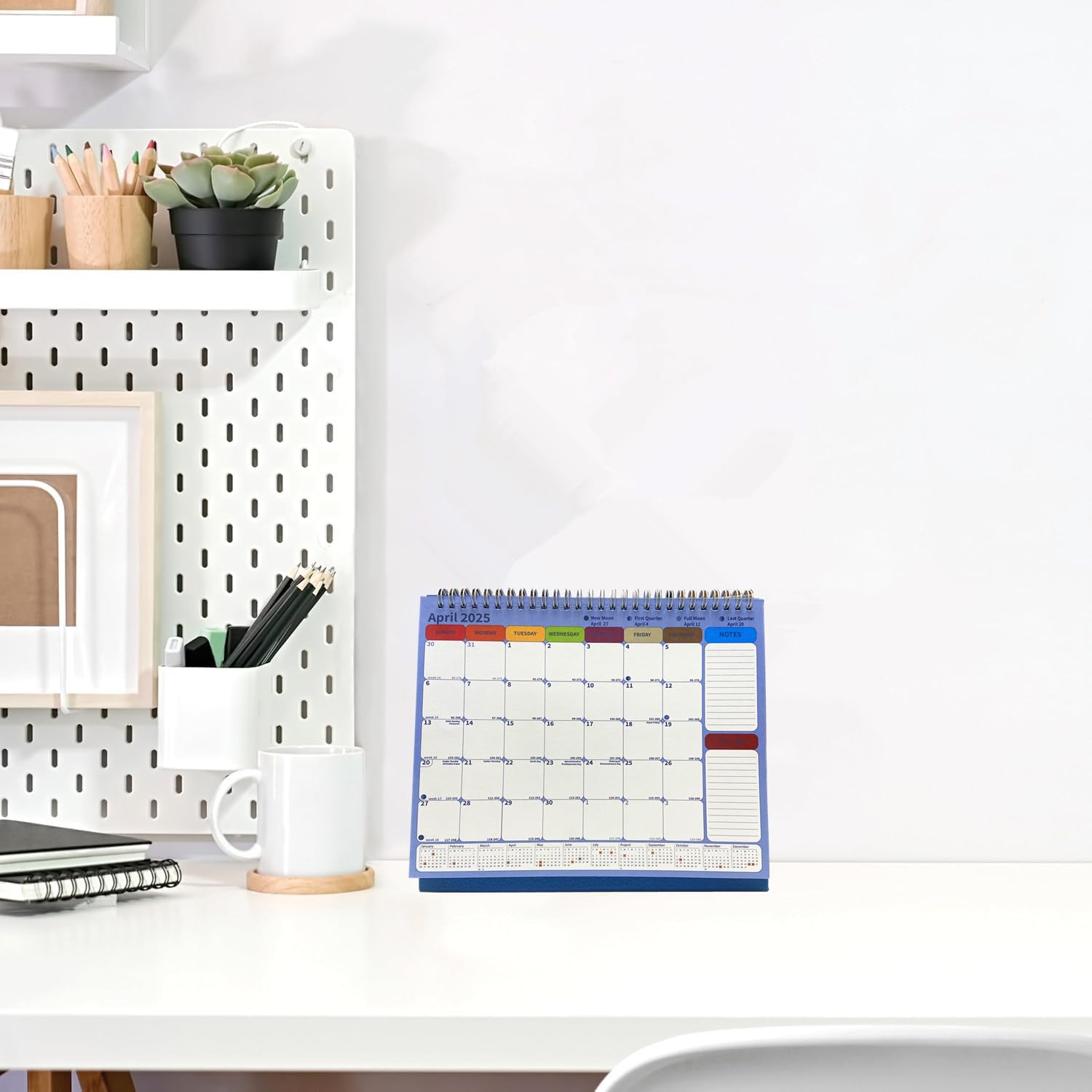 2025 Small Standing Flip Desk Calendar - January to December with To Do List, Julian Dates & US Holidays | Moon Phases Tracking | Perfect for Office, Home & School Organization