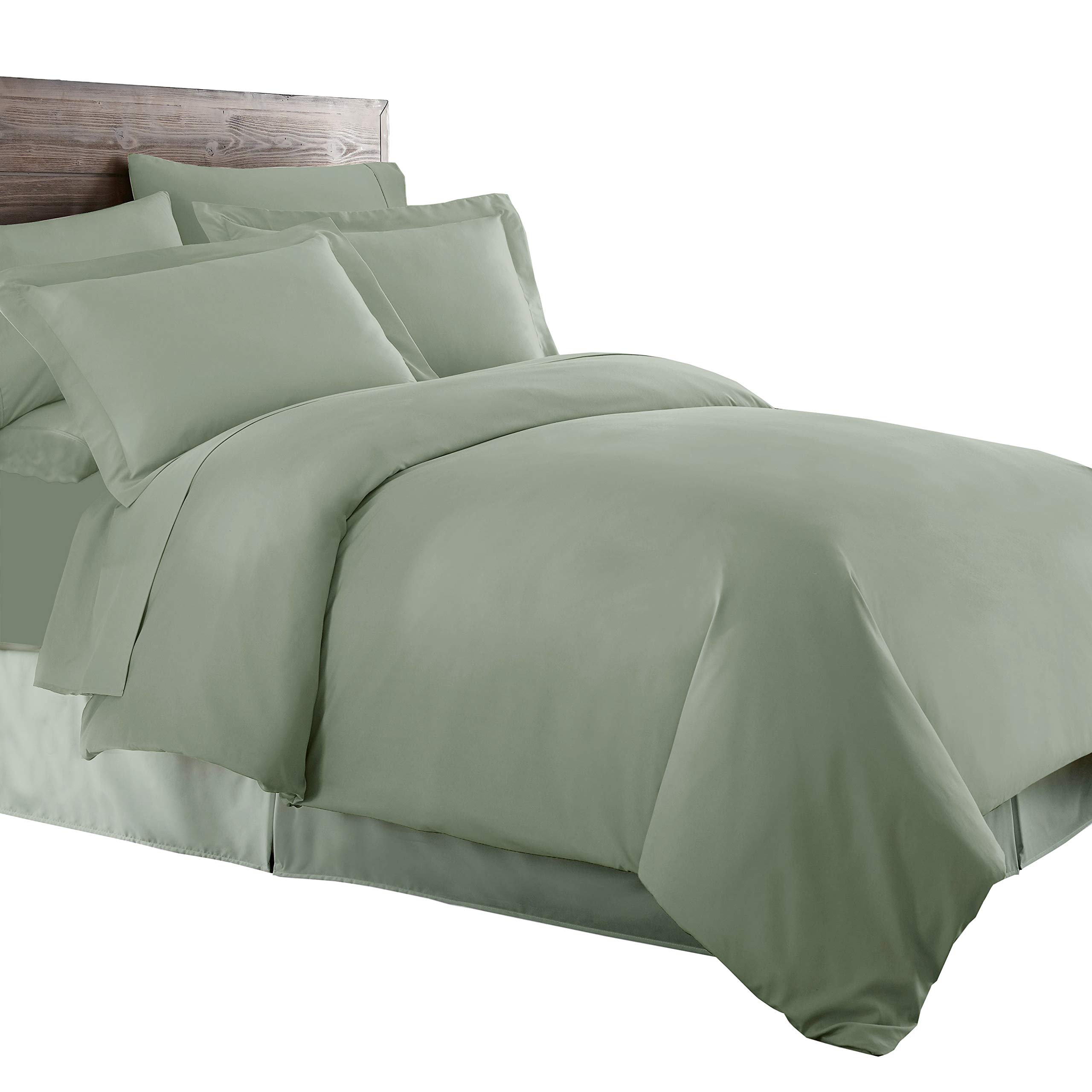 Sheetsnthings 6-Piece Twin Size Bed in a Bag Set - 650TC Cotton Blend Solid Sage Sheet Set & Duvet Cover + All Season White Down Alternative Comforter - Soft & Breathable Bedding for Kids, Teens & Guest Rooms
