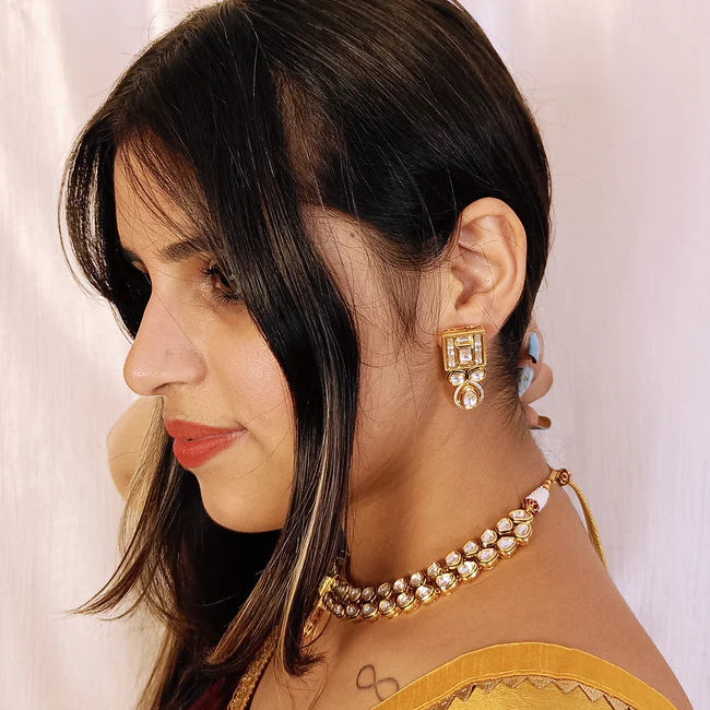 Royal Kundan Necklace and Earrings Set - 24K Gold Plated Designer Jewelry for Weddings, Parties & Special Occasions (D387)