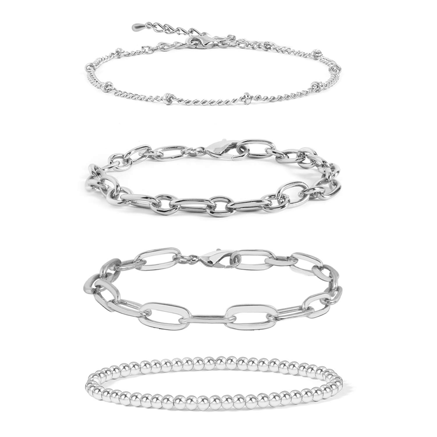 14K Gold Plated Dainty Link Beads Bracelet for Women - Adjustable Layered Fashion Jewelry Set - Handmade Elegant Bracelet for Daily Wear, Parties & Gifts