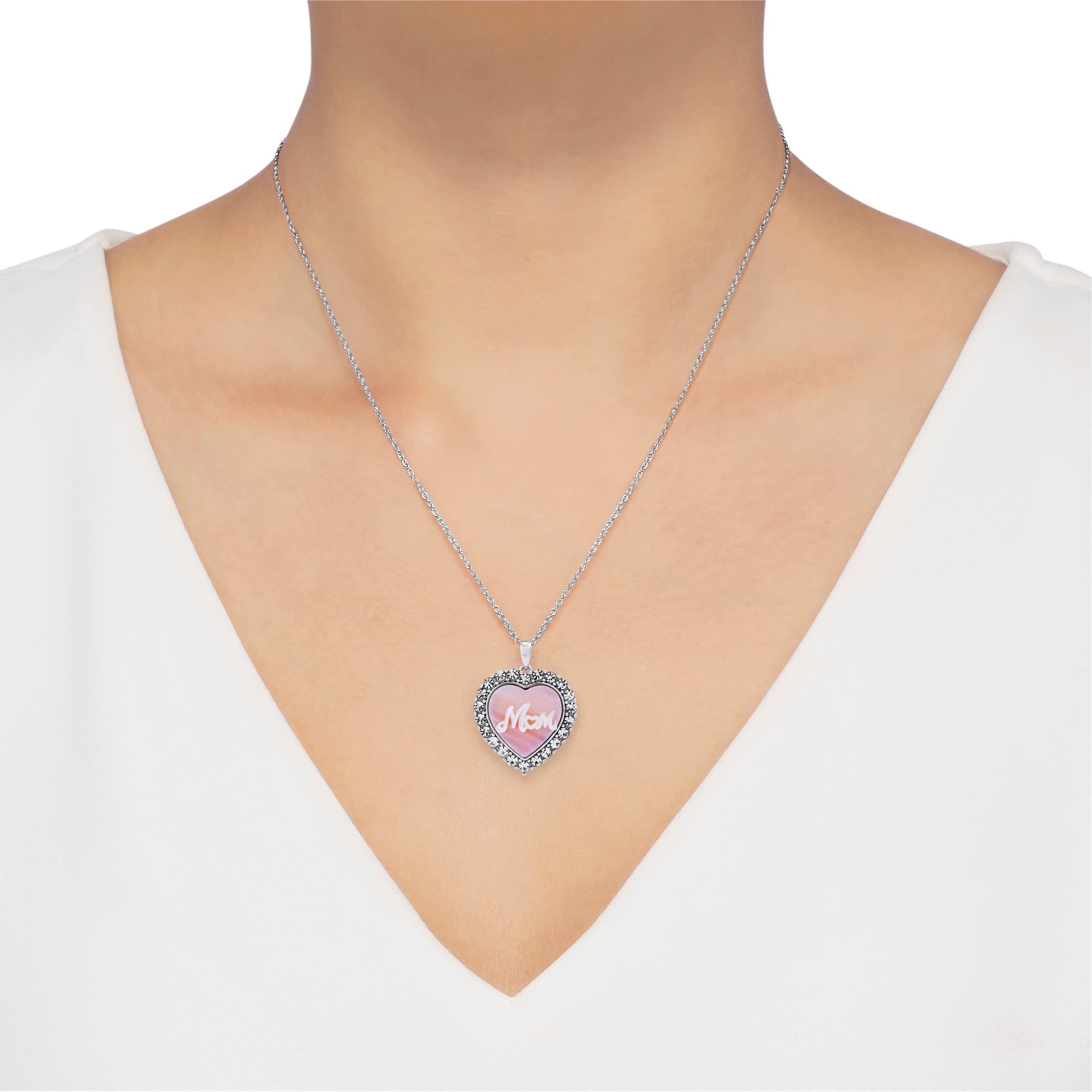 Sterling Silver Mother-of-Pearl Pendant Necklace with Crystals - Perfect Gift for Mom