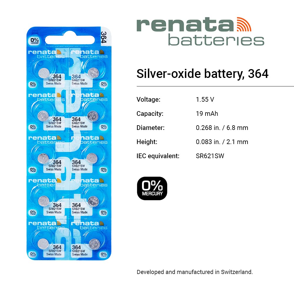 Renata Watch Batteries 10 Pack - Long-Lasting Silver Oxide Battery for Watches, Clocks & Small Electronics - Perfect for Timex, Casio, Seiko & More
