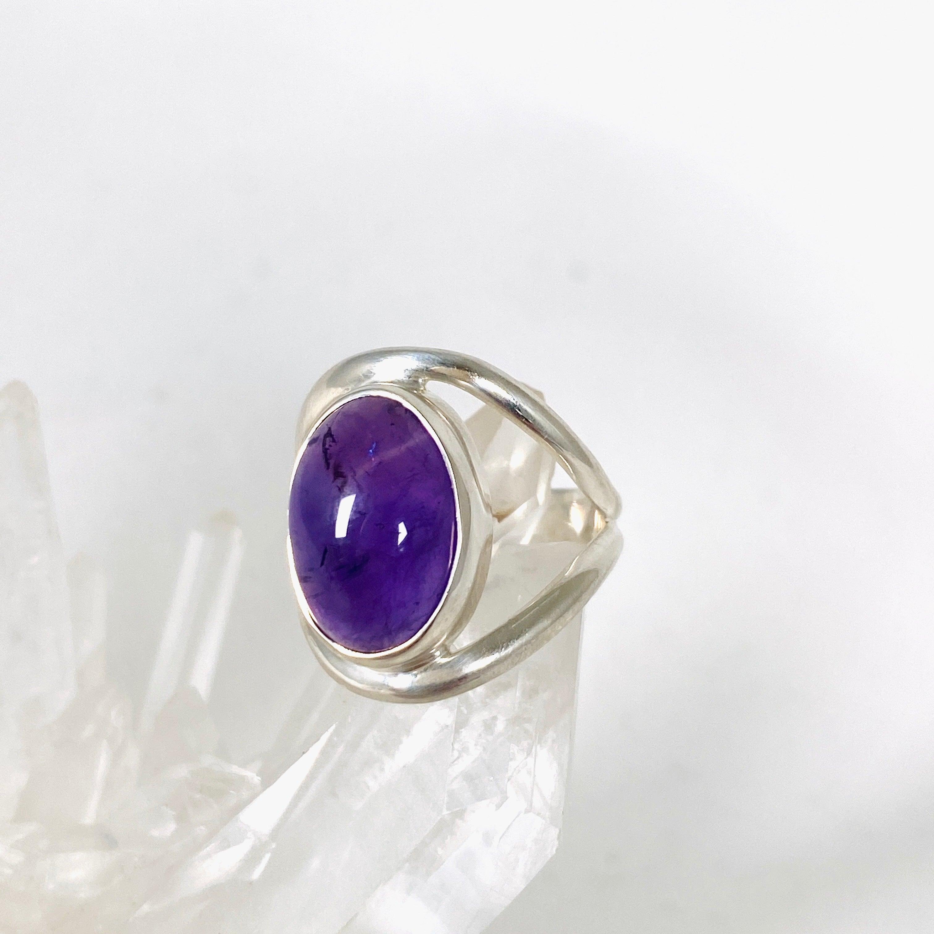 Amethyst Oval Split Band Ring Size 6 - KRGJ2973 | Elegant Purple Gemstone Jewelry for Women, Perfect for Weddings, Parties & Special Occasions