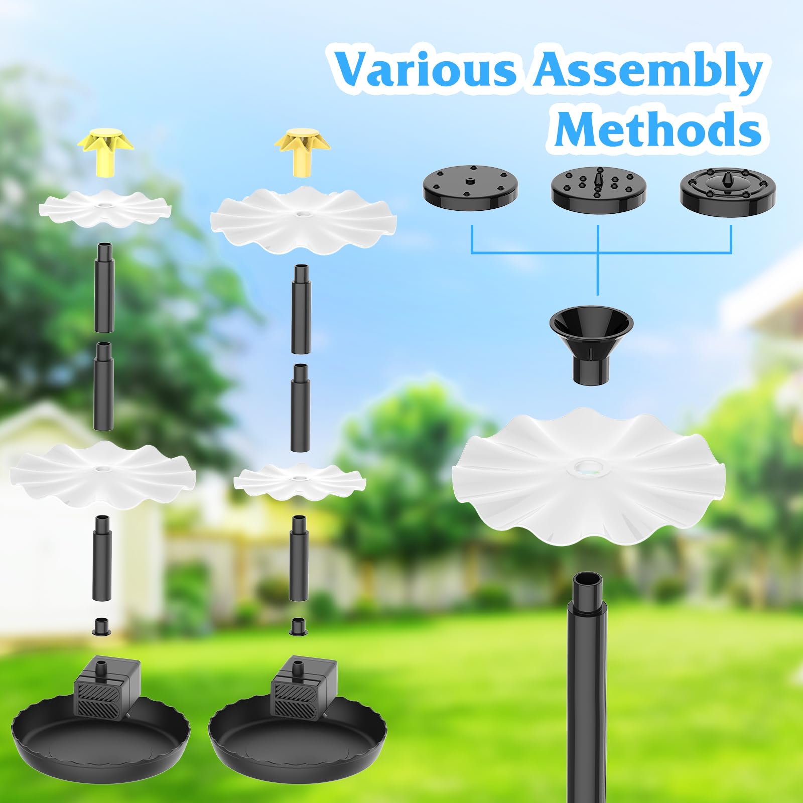 SUJFEE 4W Solar Fountain Pump Kit for Outdoor Garden, Pond, Pool - 3 Tier Cascading Water Feature with Detachable Nozzles & Solar Powered Pump | Perfect for Bird Baths, Patio Decor, Backyard Landscaping