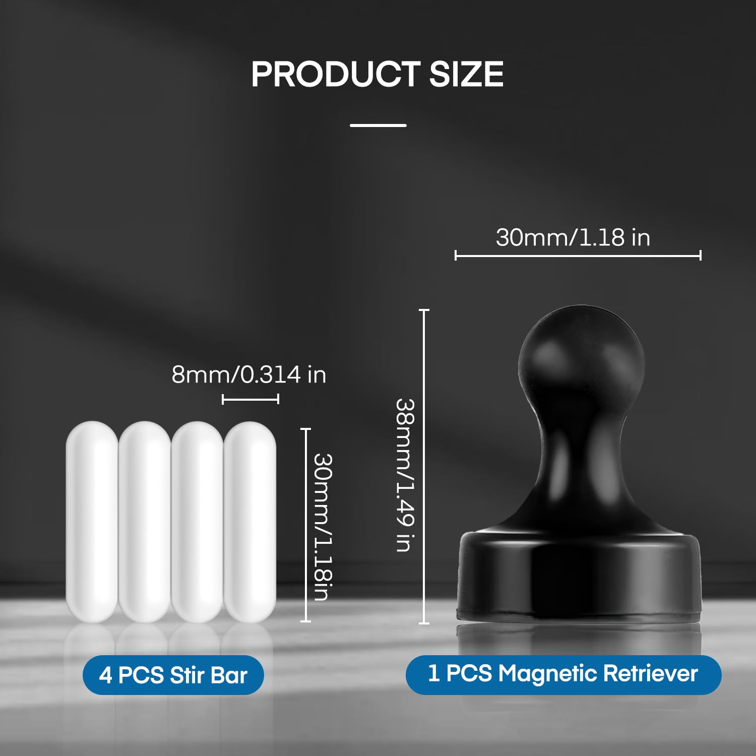 4 Pcs 30mm (1.8 Inch) PTFE Magnetic Stirrer Mixer Stir Bars - Laboratory Stir Bars with Black Magnetic Retriever for Stir Plates | Ideal for Chemistry Labs, Home Experiments & Scientific Research