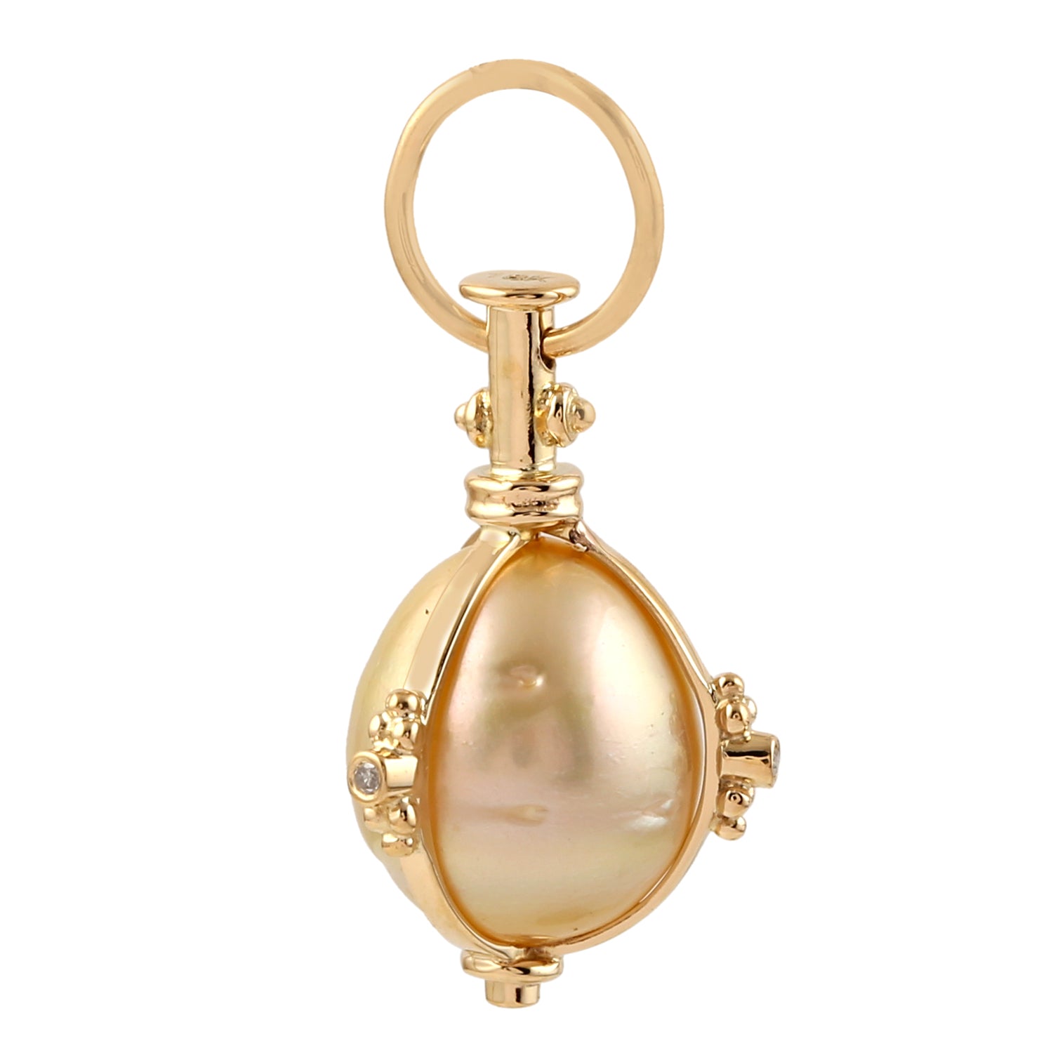 18K Yellow Gold South Sea Pearl Pave Diamond Designer Charm Pendant - Elegant Jewelry Gift for Women, Perfect for Anniversaries, Birthdays & Special Occasions