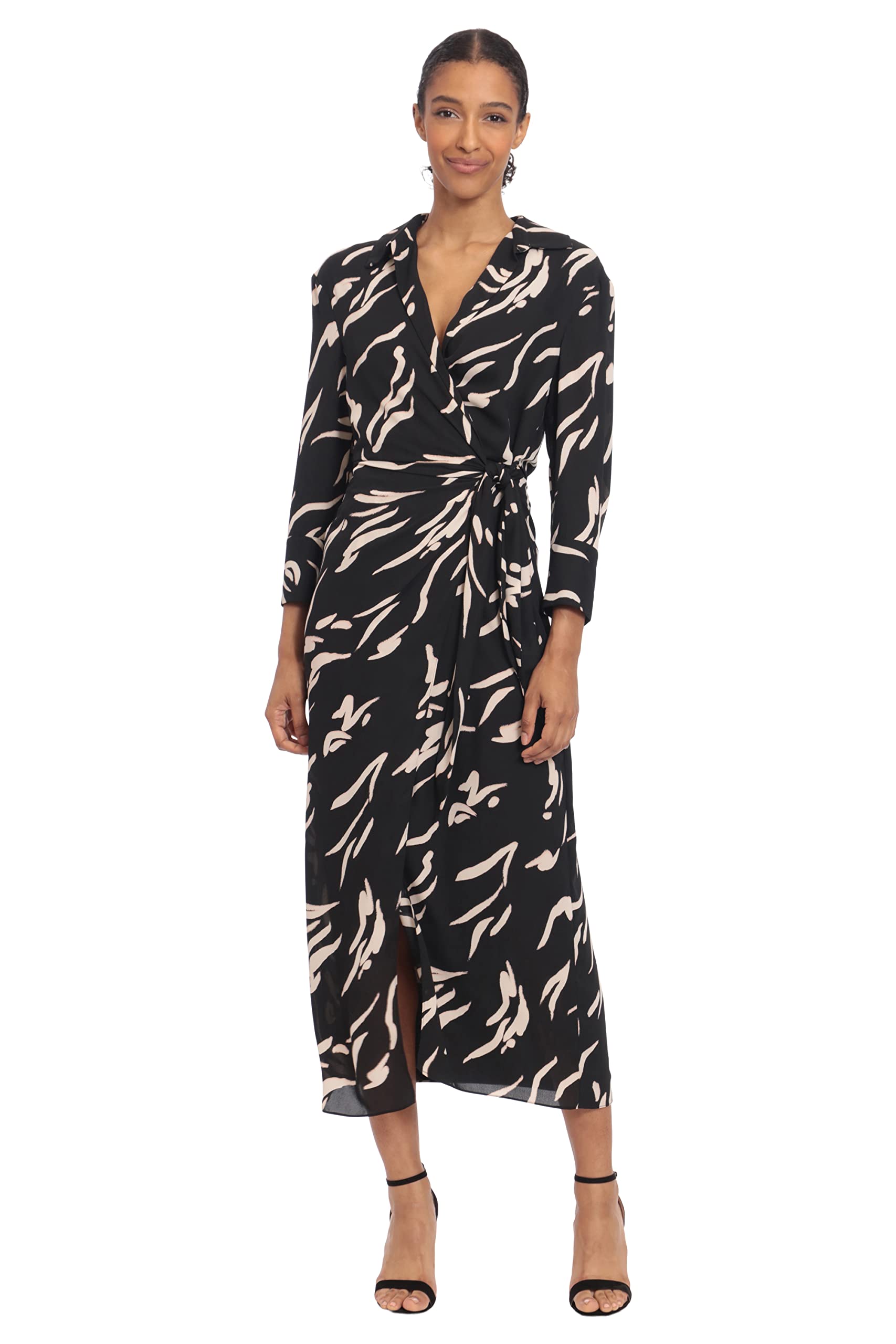 Donna Morgan Women's Elegant Long Sleeve Midi Wrap Dress for Work & Special Occasions | Flattering A-Line Silhouette | Office Wear & Cocktail Party Outfit