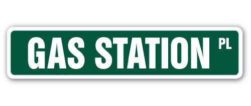 Gas Station Street Sign - Snacks, Beverages, Cigarettes & Pump - 36 Inch Wide Indoor/Outdoor Metal Sign - Perfect for Garage, Man Cave, Diner & Gas Station Decor