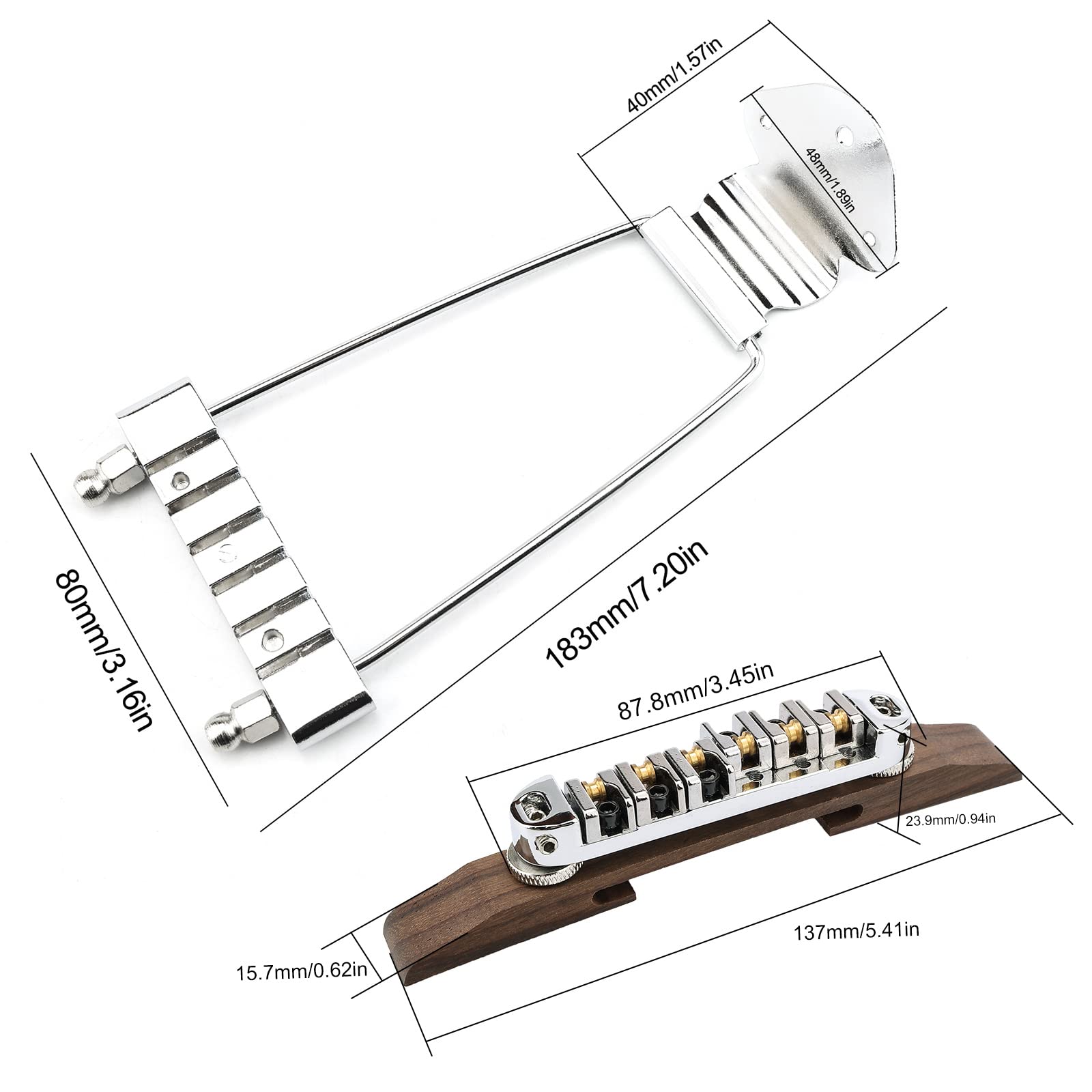 Adjustable 6-String Archtop Guitar Bridge with Rosewood Base & Trapeze Tailpiece – Compatible with SG Jazz Guitars (Includes Strings) – Perfect for Jazz Performances & Studio Recording