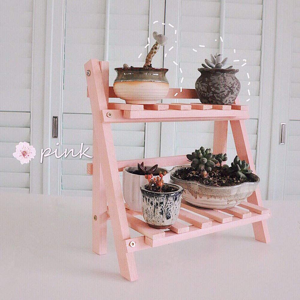 2-Tier Wooden Plant Stand - Foldable Free Standing Flower Pot Shelf Organizer for Balcony, Garden, Patio | Perfect for Indoor Herb Garden & Outdoor Plant Display (Green)