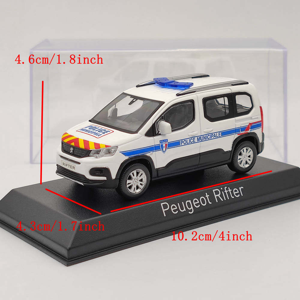 1/43 Scale Norev Peugeot Rifter Police Municipale 2019 Diecast Model Car - Collectible Miniature Vehicle Toy for Adults & Kids - Perfect for Display, Gifts, and Police Car Enthusiasts