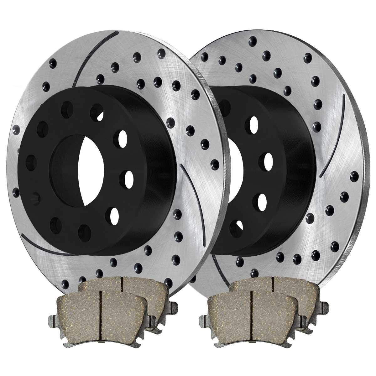 XEMRVGU Drilled & Slotted Rear Brake Rotors and Ceramic Pads Kit - Compatible with 2005-2009 Models | High-Performance Braking for Daily Driving & Track Use